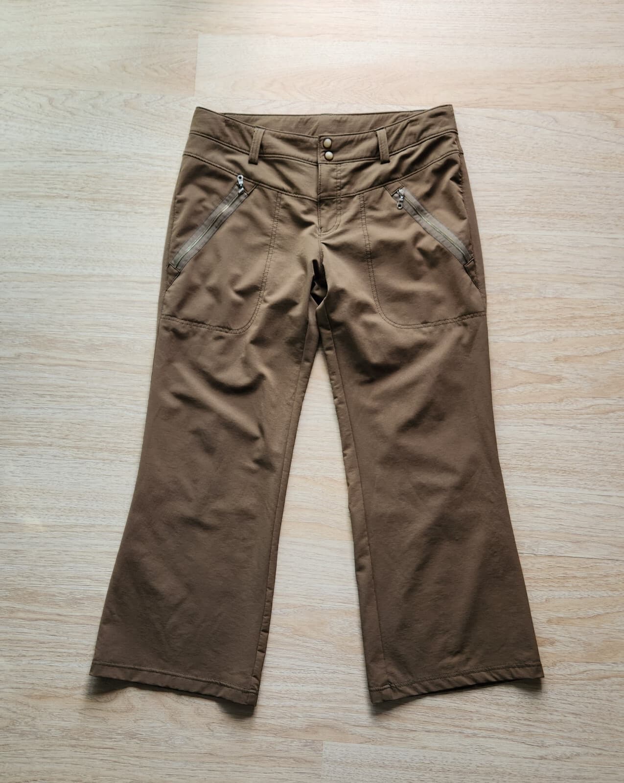 Athleta Outdoor Hiking Cropped Pants Wide-Leg Zip-Pocket Brown Women's 12P