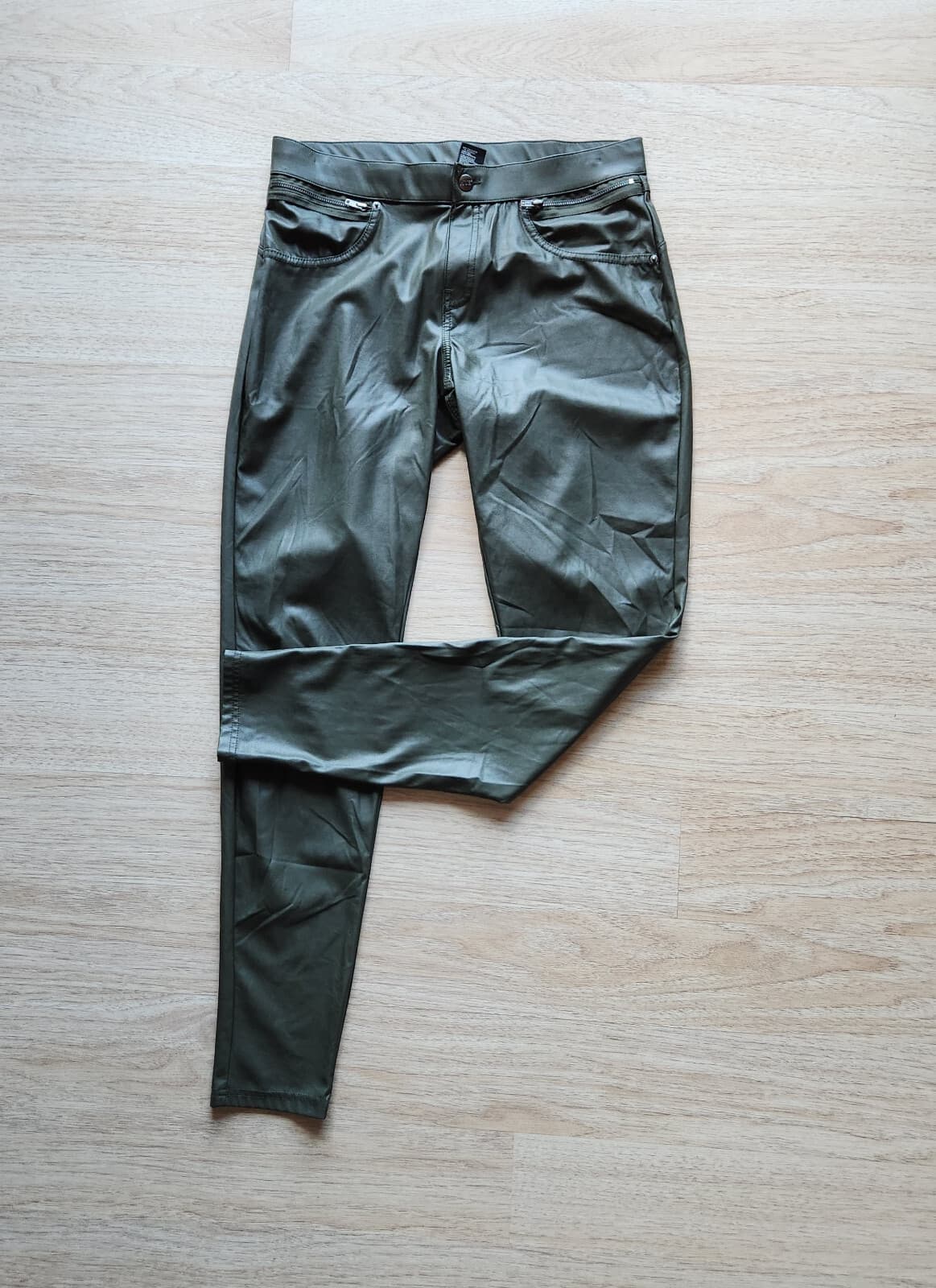 HUE Faux Leather Zipper-Accent Legging Skinny Pull-On Stretch Green Women's M