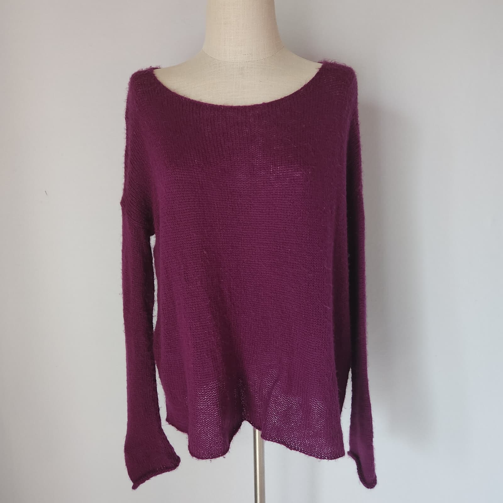 Wooden Ships Sweater Pullover Round Neck Acrylic Mohair Wool Blend Purple Sz.S/M