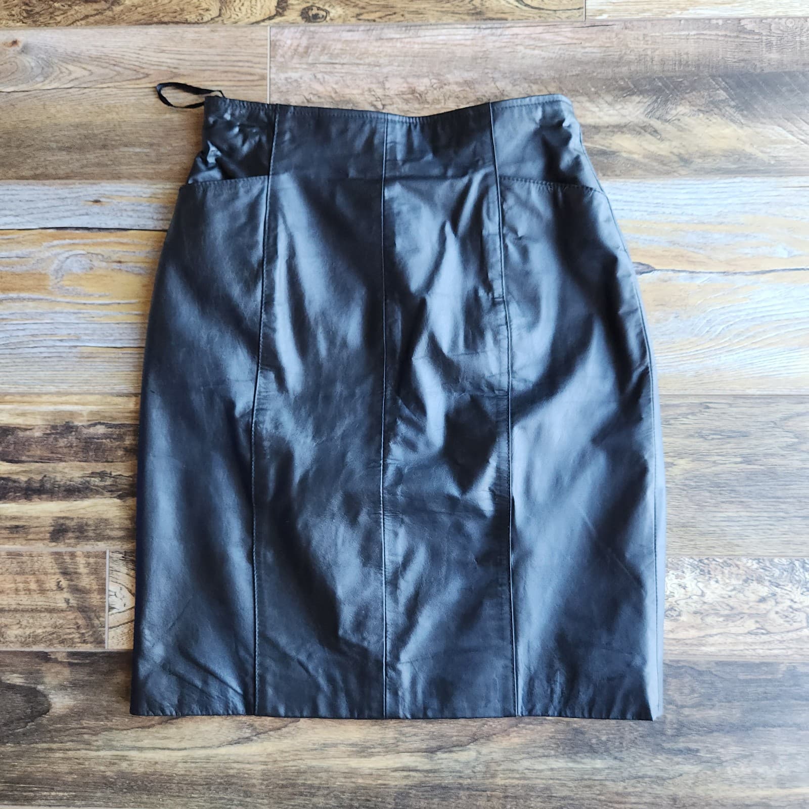 Wilsons Leather Mini Pencil Skirt Zip Lined Pocket Black Women's 8