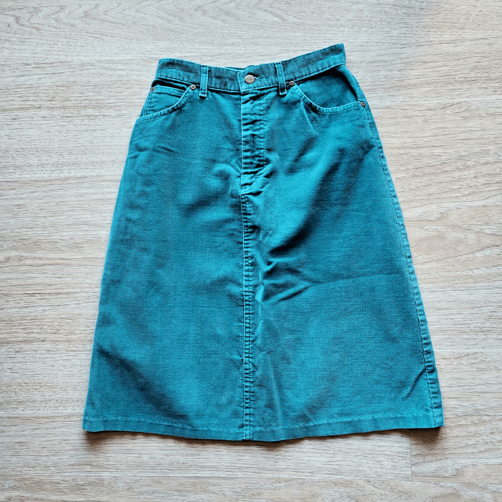 Vintage L.L.Bean Corduroy A-Line Skirt Women Sz.8 Pocket Zip Green Made in USA