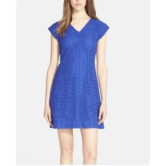 KATE SPADE NEW YORK Guipure Lace A-Line Mini Dress Cap-Sleeve Blue Women's 10