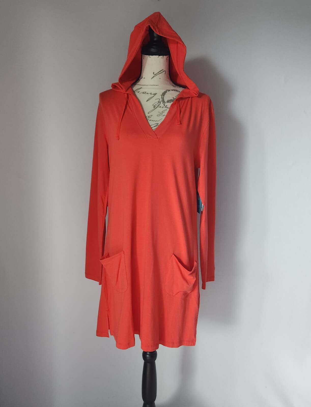 NWT Coolibar Catalina UPF50+ Beach Cover-Up Dress Hood Long Sleeve Red Sz.M $85