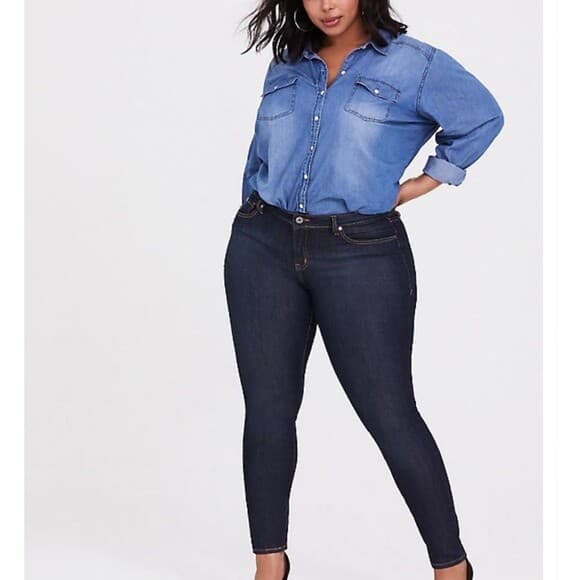 TORRID DENIM Skinny Cotton Blend Dark Wash Blue Jeans Stretch Zip Pocket Sz.20R