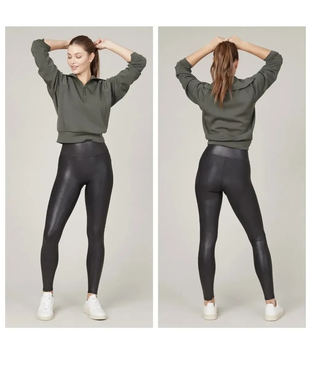 Athleta All Over Gleam Faux Leather Tight Pull-On Pocket Stretch Black Womens XS