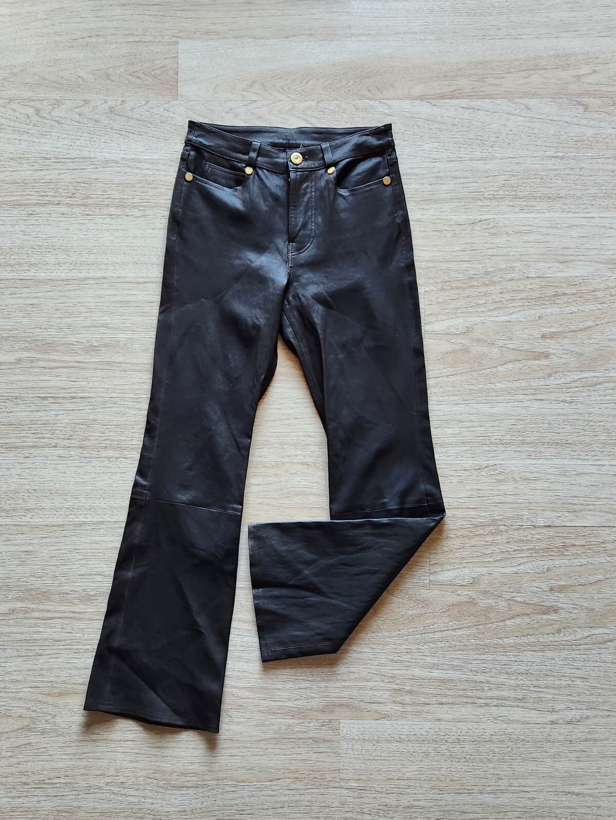 Simon Miller 100% Genuine Leather Bootcut Pants Zip Pocket Dark Brown Women's 27