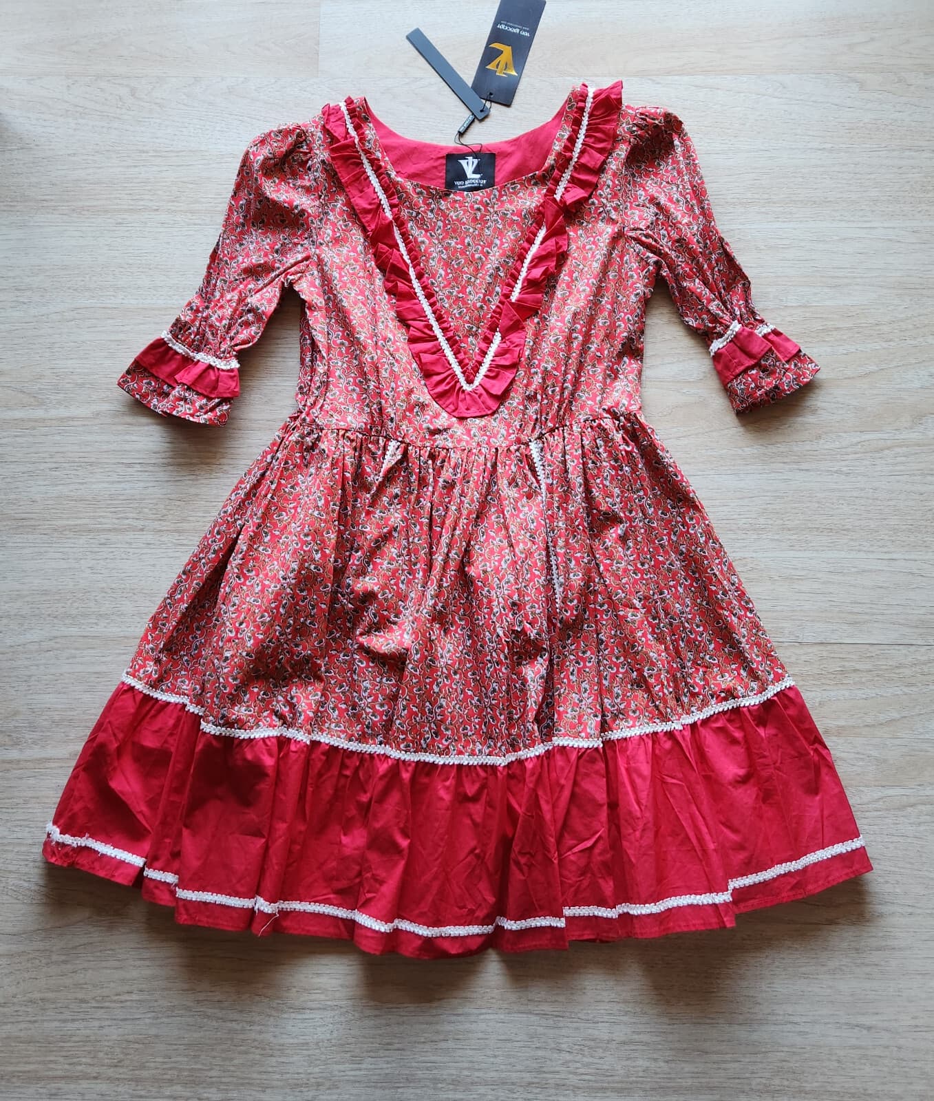 NWT Von Lancelot Floral Ruffle Cosplay Festival Costume Dance Dress Red Bust 40"
