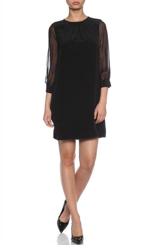 KATE SPADE NEW YORK Black 100% Silk Sheer 3/4 Sleeve Tunic Shift Dress Womens 10