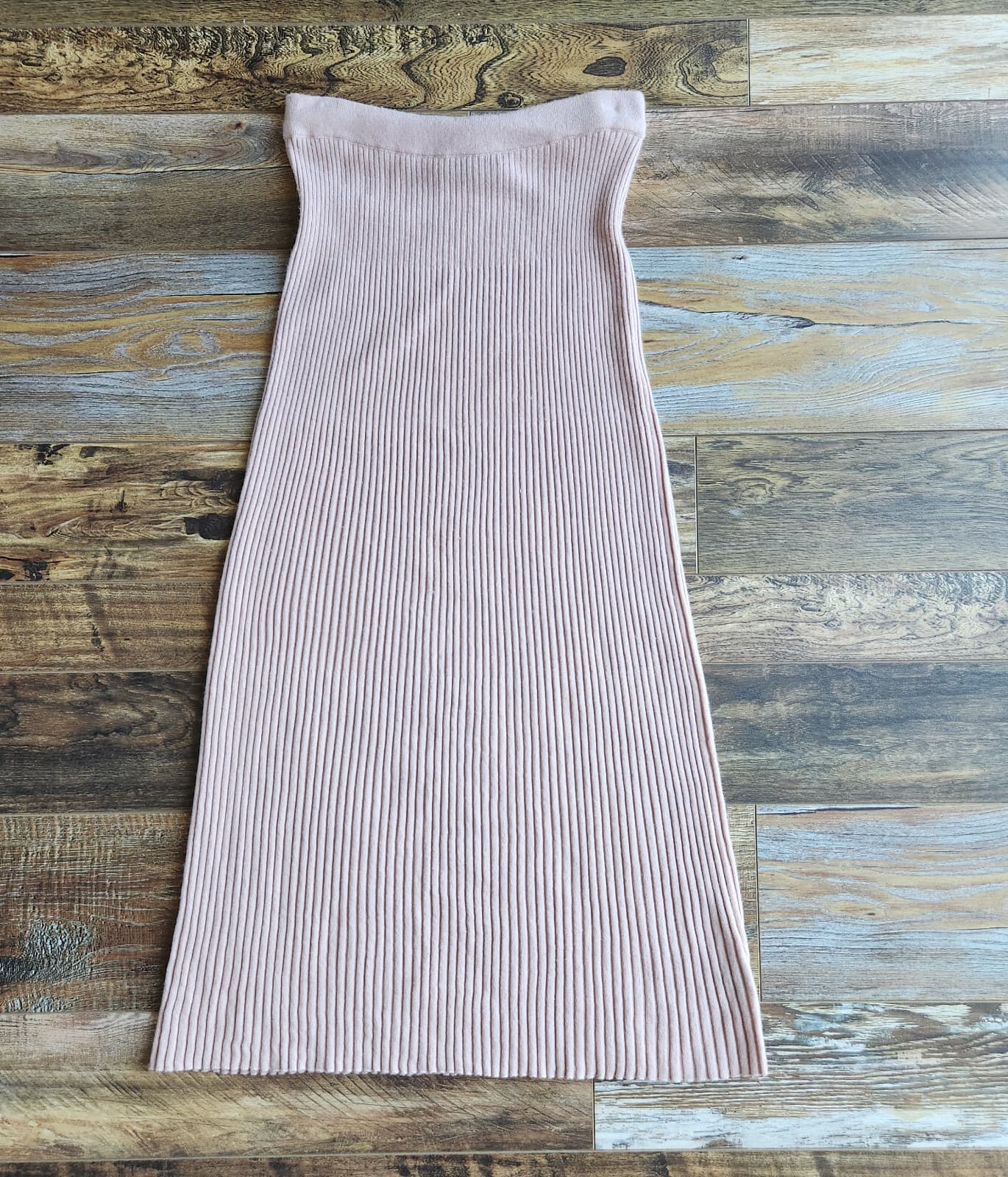 360 Cashmere Katelyn Ribbed Knit Maxi Skirt Pull-On Wool Cashmere Nude Pink Sz.L
