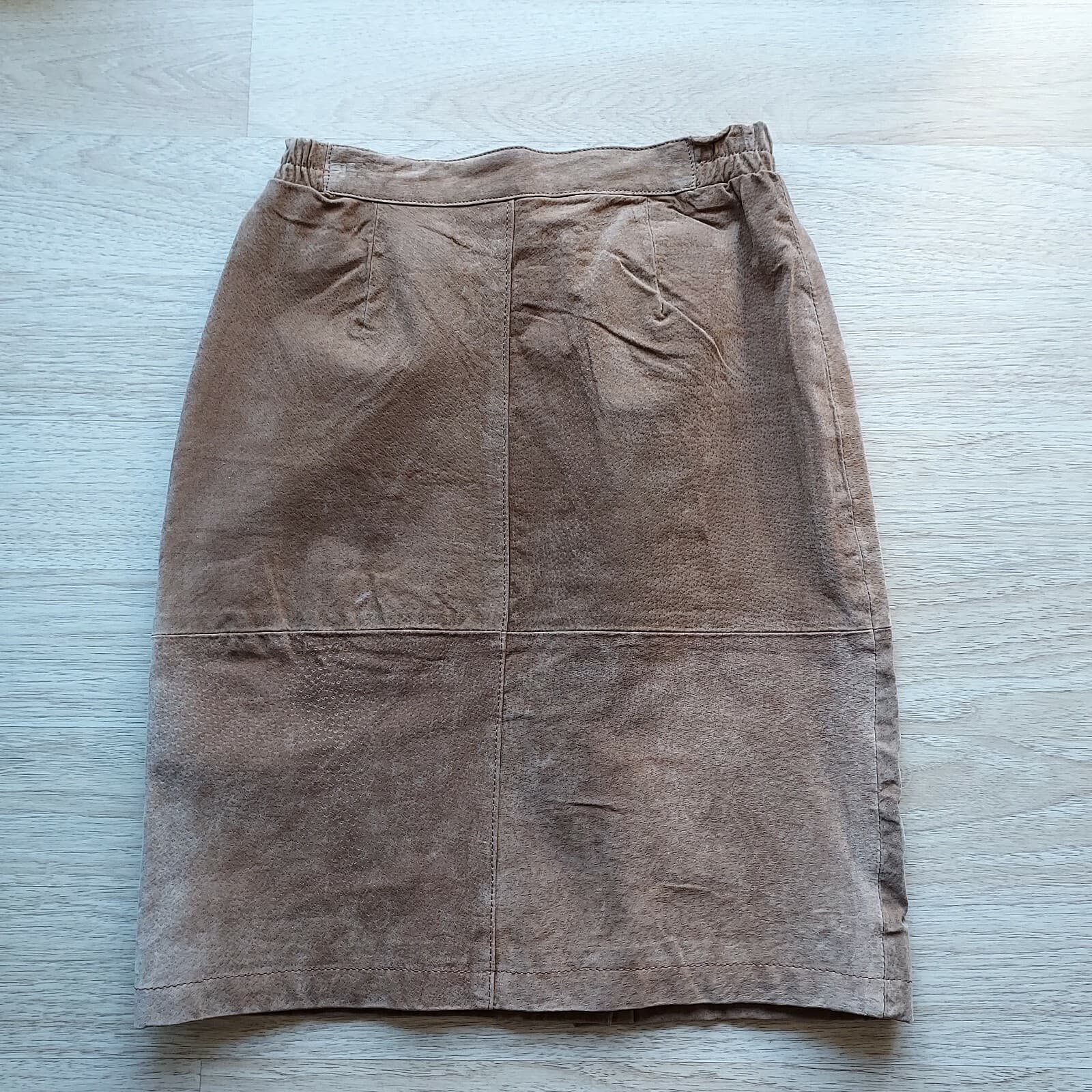 Vintage Pelle 100% Suede Leather Mini Pencil Skirt Zip Brown Women Sz.10