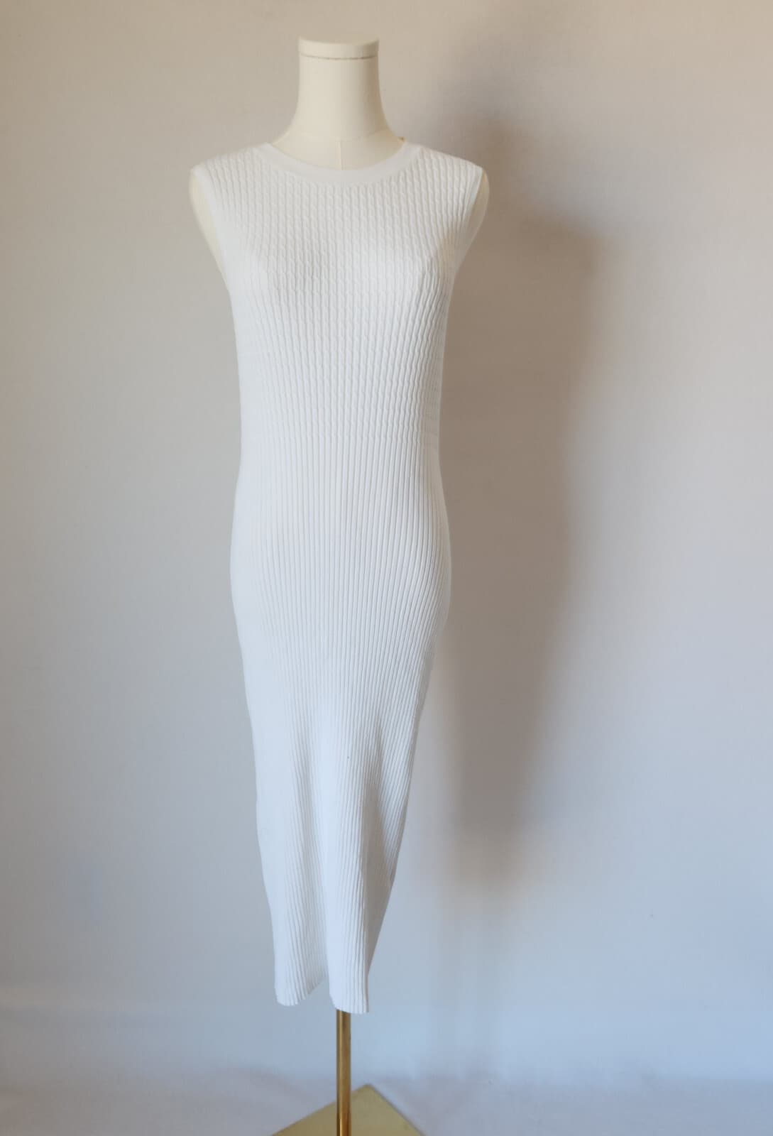 Rag & Bone Brea Sleeveless Cable Rib-Knit Midi Dress Stretch Crewneck White Sz.L