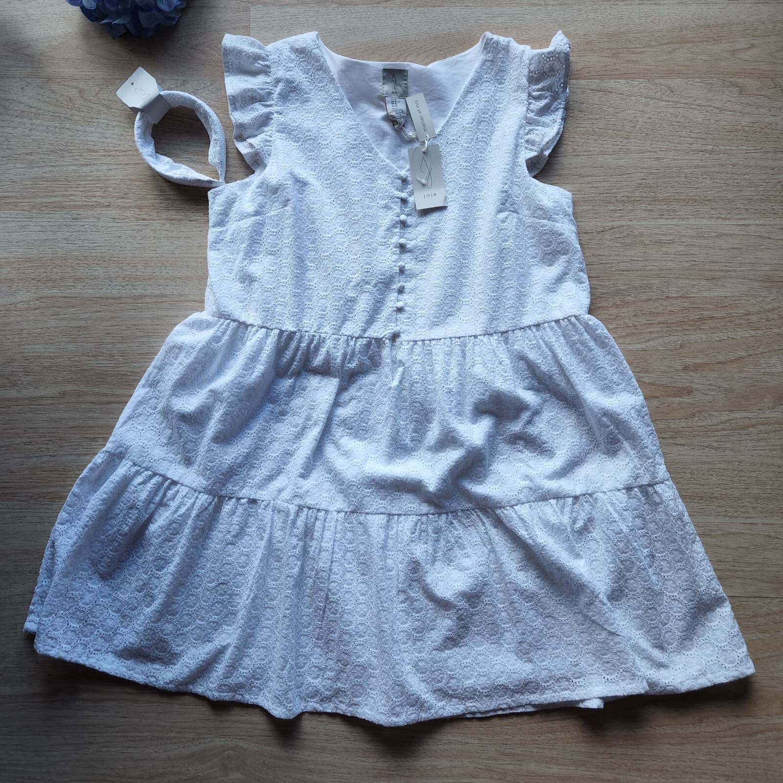 NWT Joie Mommy & Me Eyelet Tiered Shift Dress+Headband Cap Sleeve White Women XL