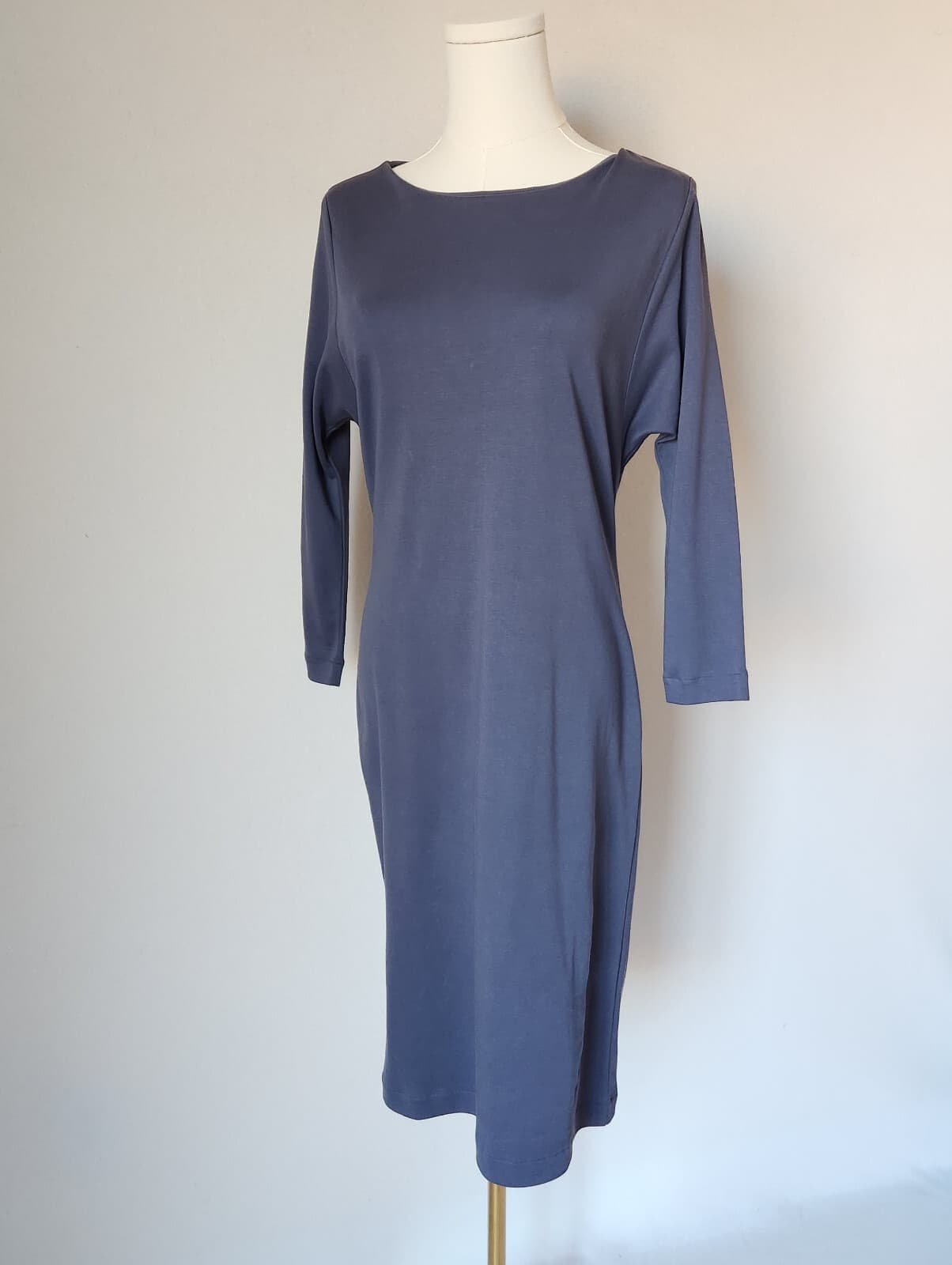 Peruvian Connection Midi Sheath Dress Long Sleeve Knit Pima Cotton Blue Women XS
