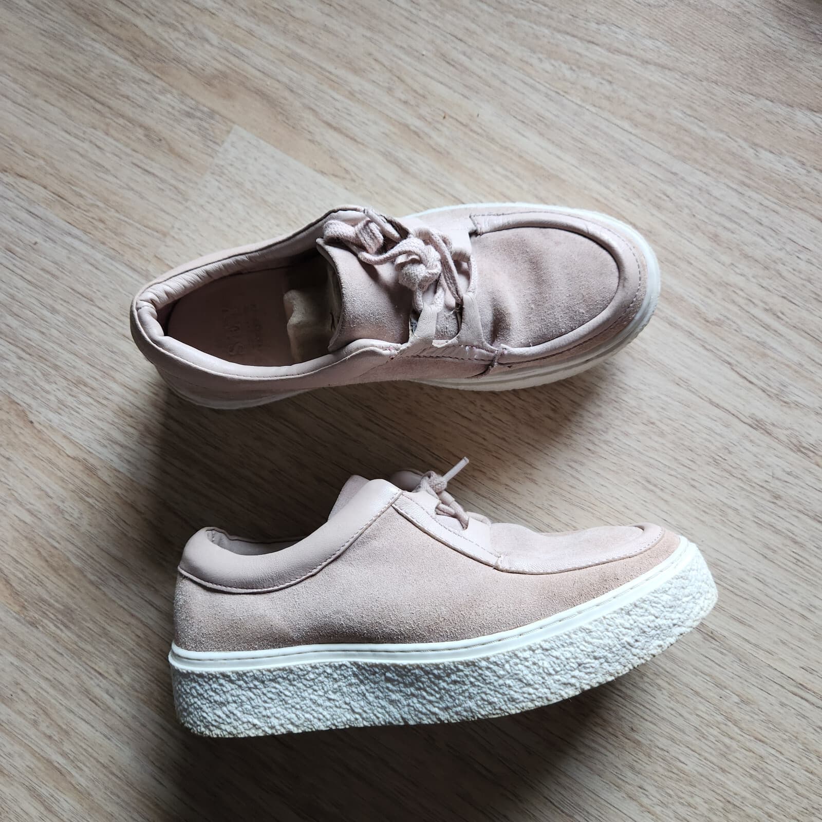 SEY by Seychelles Leather Suede Platform Sneaker Lace Up Beige Women's US7.5