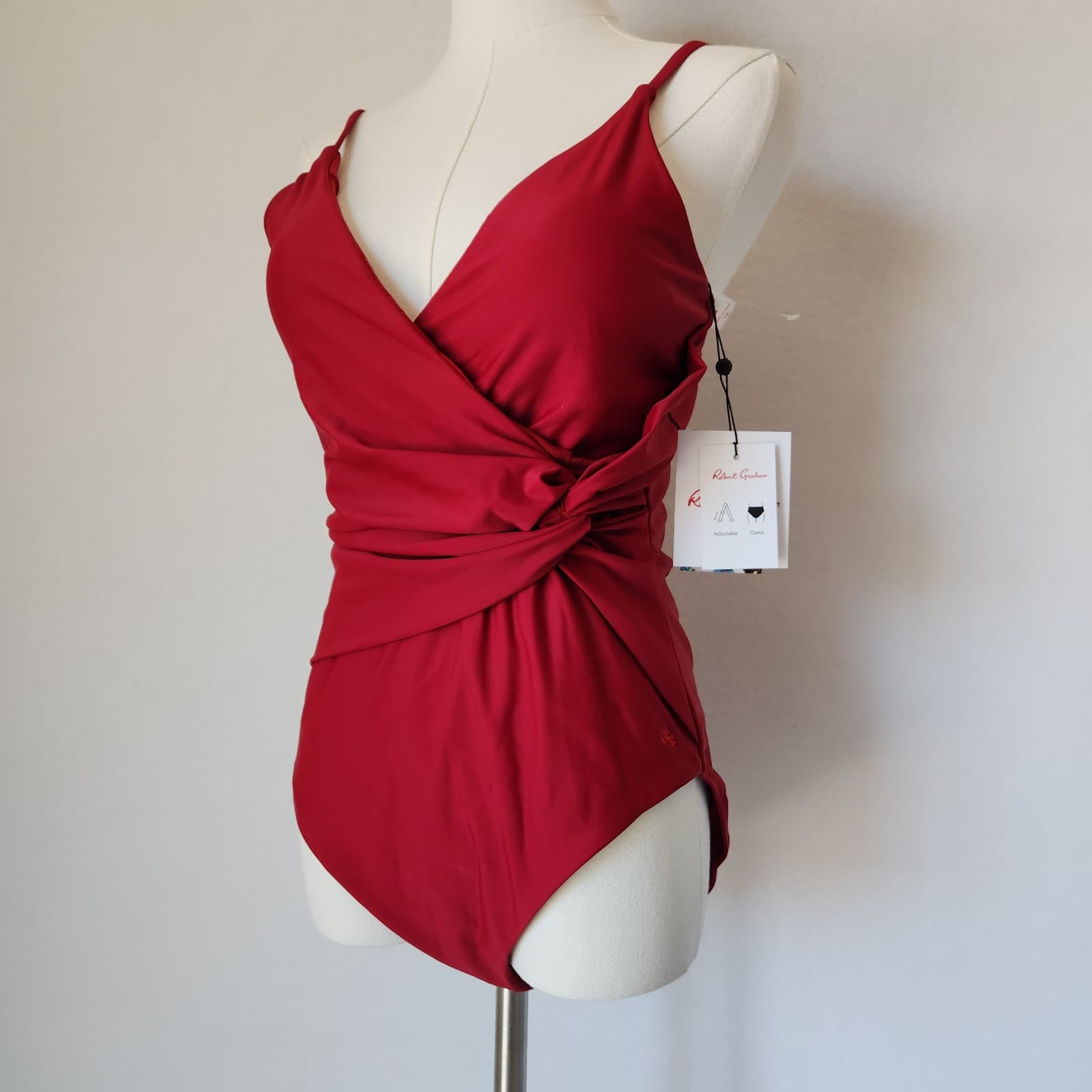 NWT Robert Graham $178 One Piece Twisted Wrap Swimsuit Bra-Pad Plumberry Sz.10