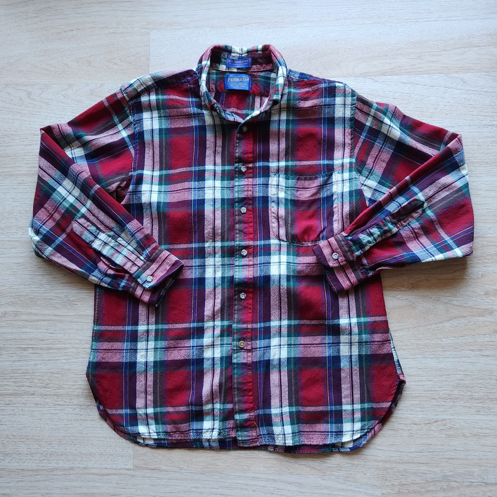 Vintage Pendleton Pure Virgin Wool Plaid Button-Down Shirt Long Sleeve Men's L