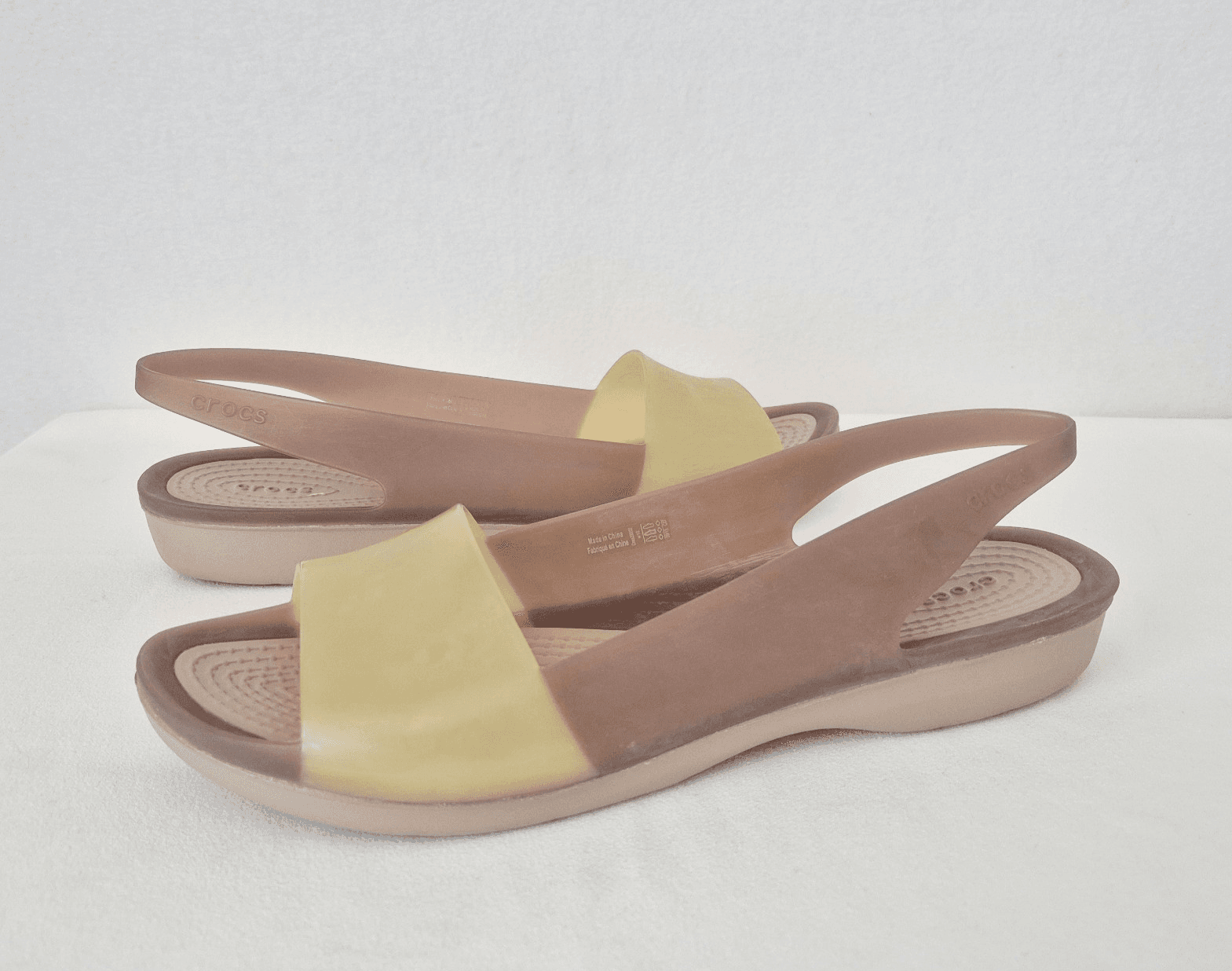 Crocs Colorblock Slingback Flat Sandals Comfort Bronze Tumbleweed Women's 10