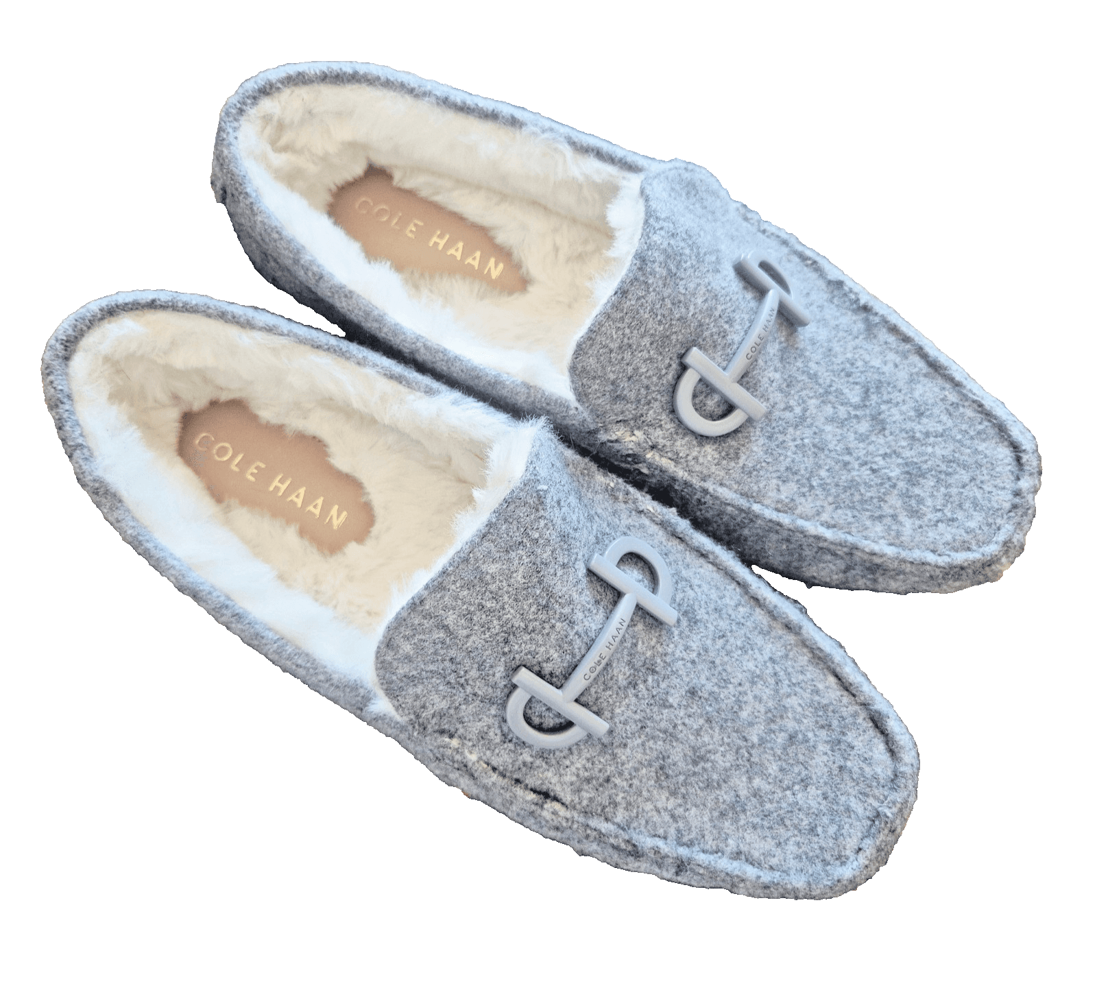 NWoB Cole Haan Tully Driver Felted Wool Faux Fur Lining Loafers Grey Women's 7B