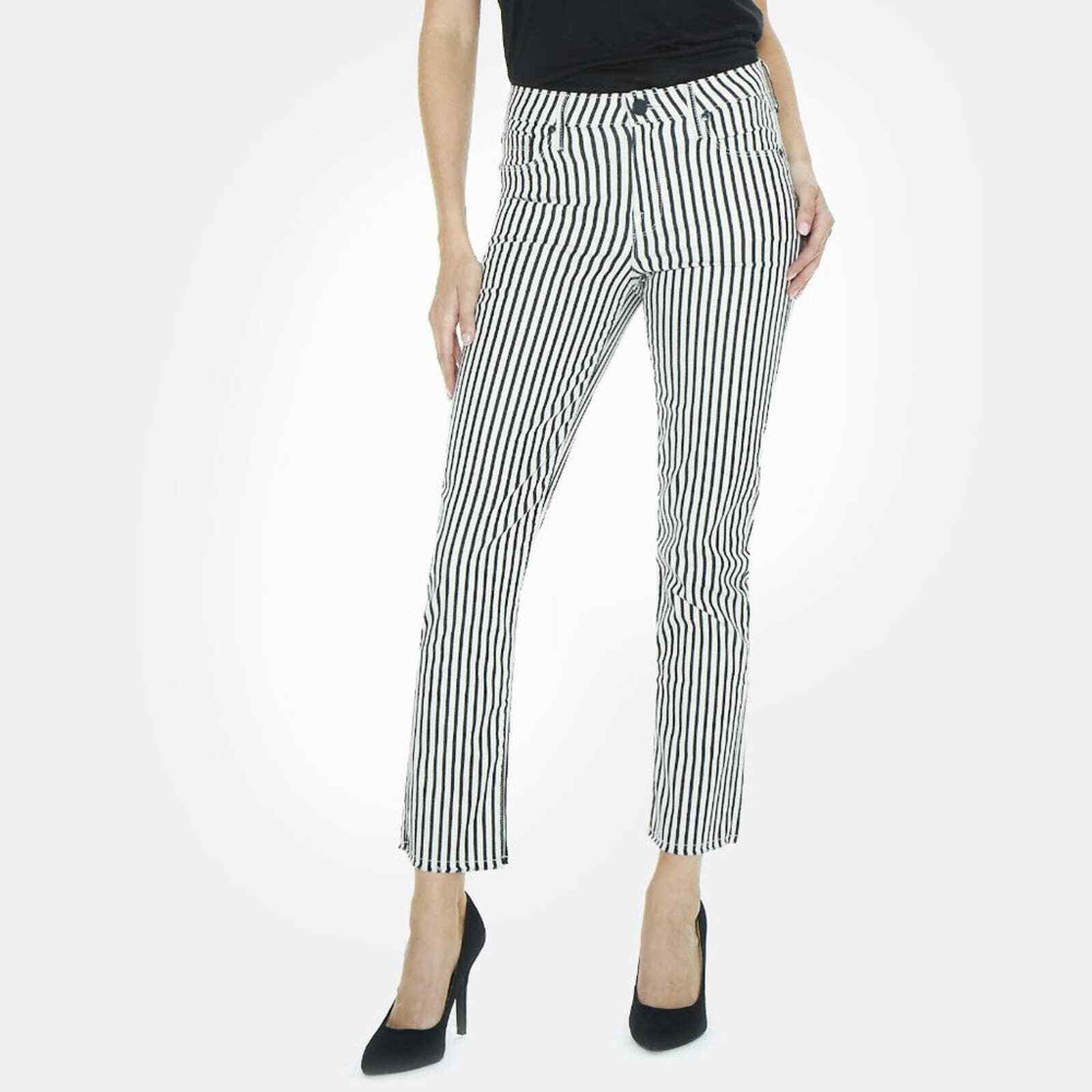 NWT Parker Smith Carbon Striped Straight Jeans Stretch Zip Pocket Women 27 $198