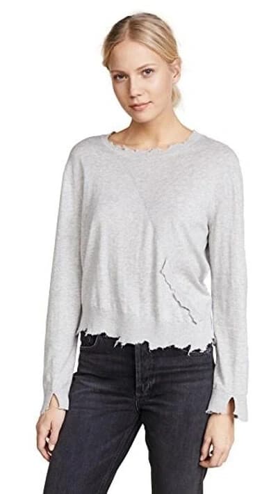 IRO. Jeans Gnasp Distressed Sweater Long Sleeve Cotton Cashmere Light Grey Sz.S