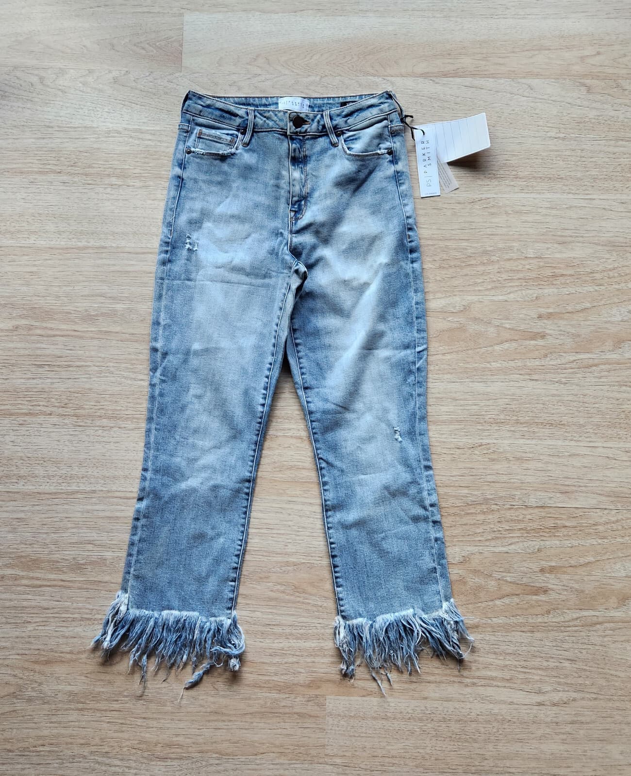 NWT Parker Smith Fringe Pin-Up Straight Jeans Zip Pocket Tidal Wave Blue Sz.27