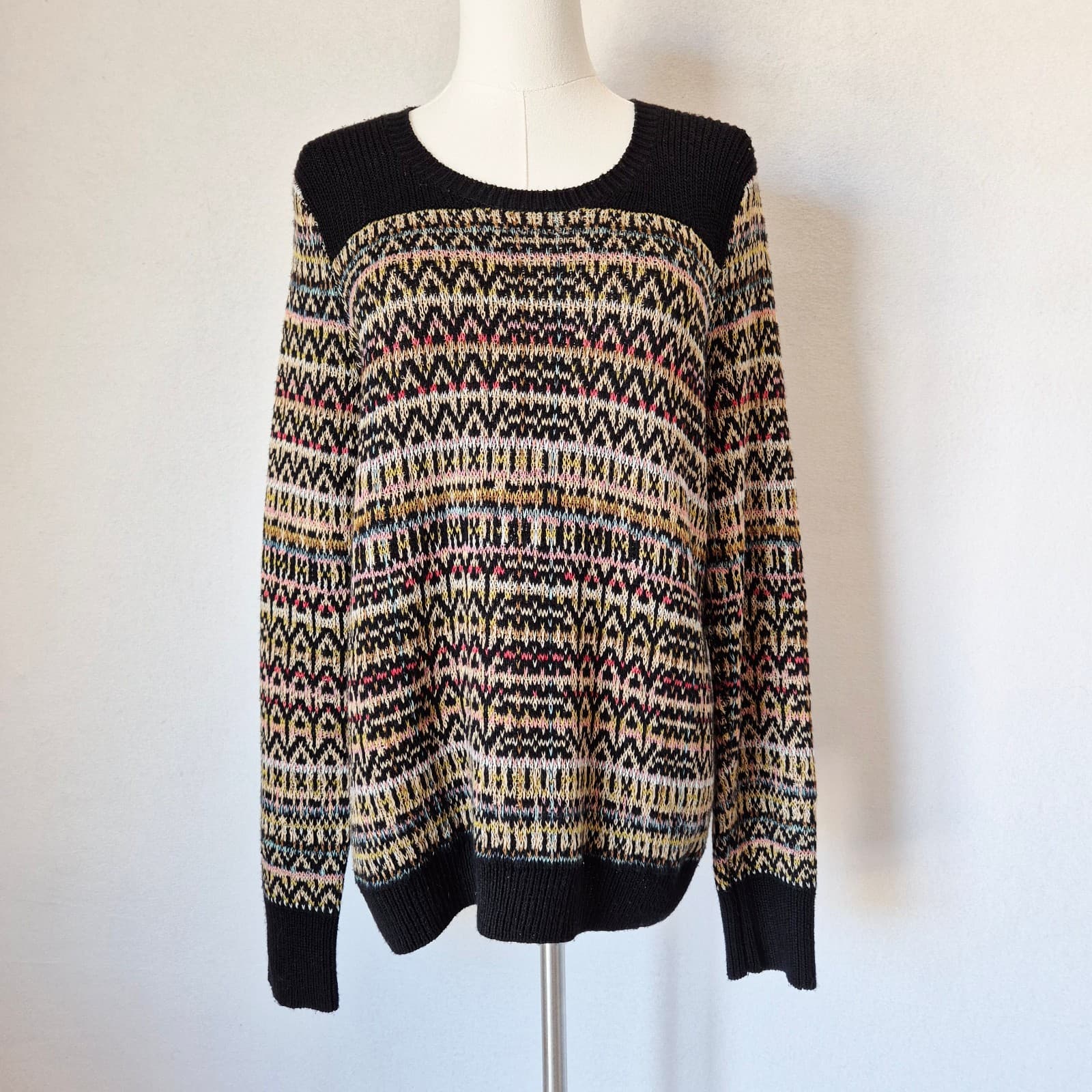 Theory Hadar Chunky Silk Sweater Crew Neck Multcolor Linen Silk Cotton Women's M