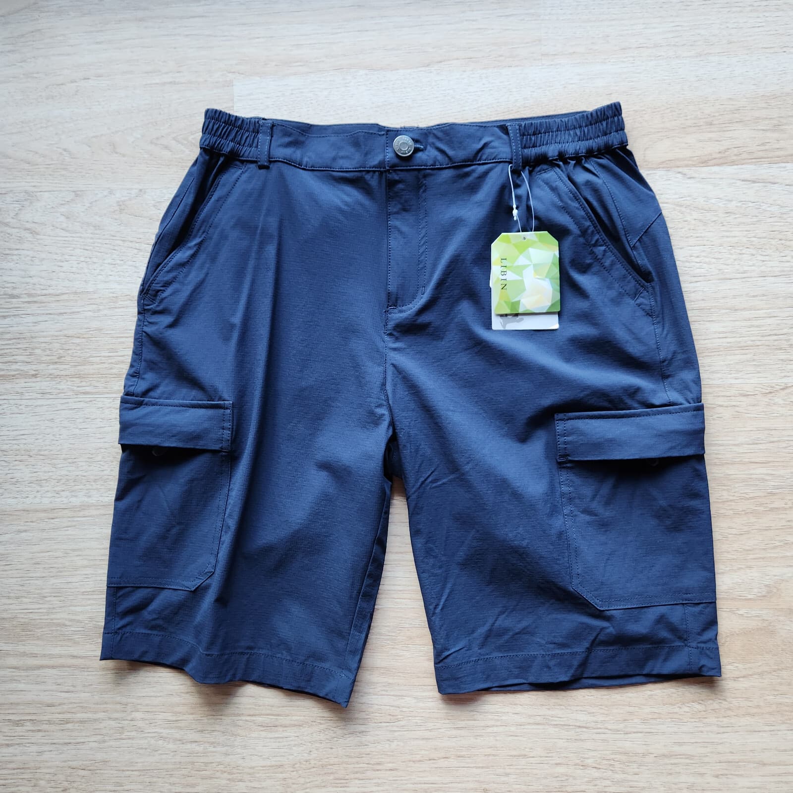 NWT LIBIN Cargo Hiking Outdoor UPF50+ Shorts Waterproof Elastic Navy Blue Mens L