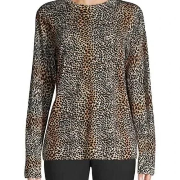 EQUIPMENT Femme 100% Wool Leopard Sweater Crew Neck Long Sleeve Brown Women's S