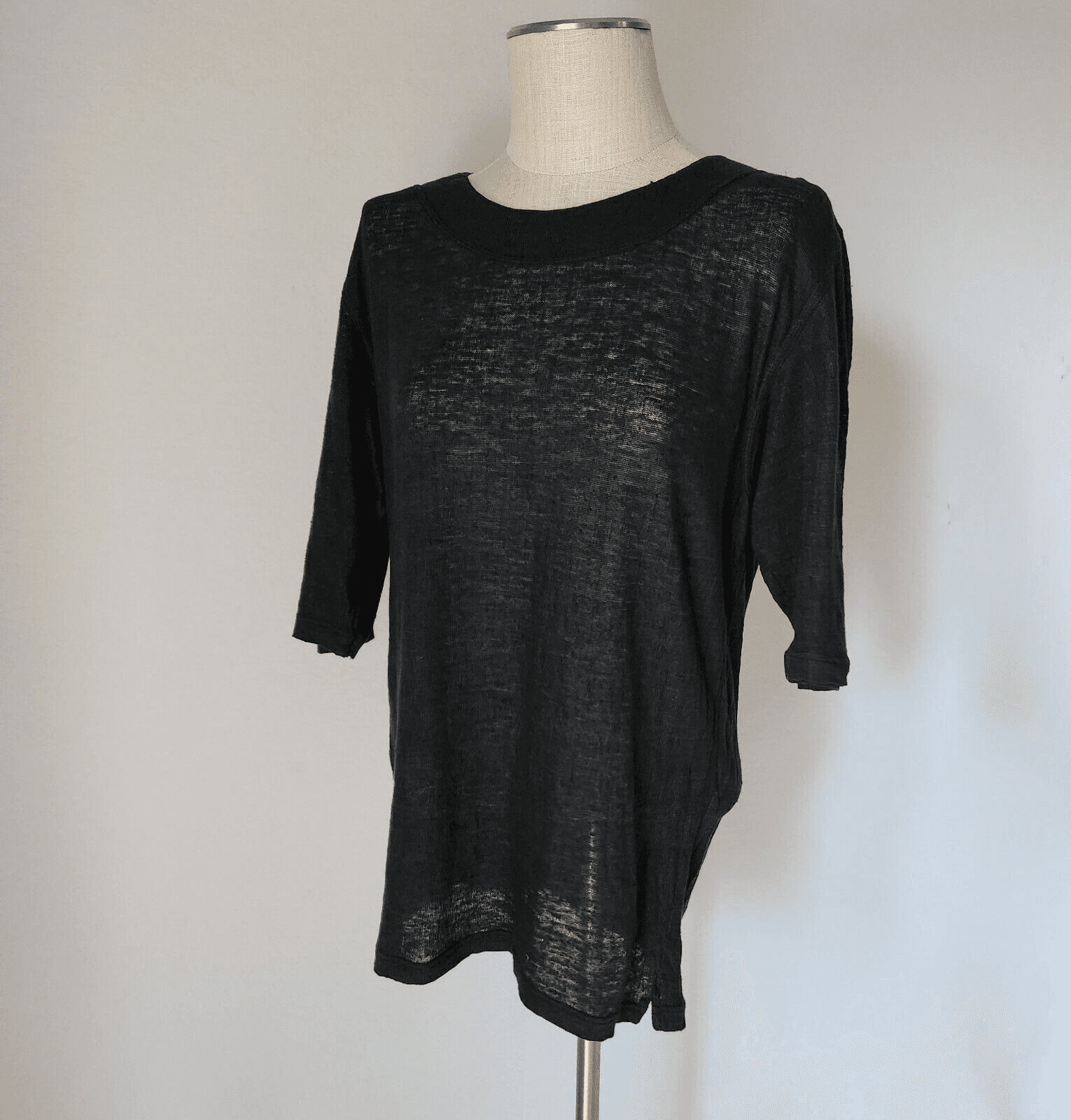 Umberto Ginocchietti Made in Italy Linen Top Short Sleeve Semi-Sheer Black Sz.42