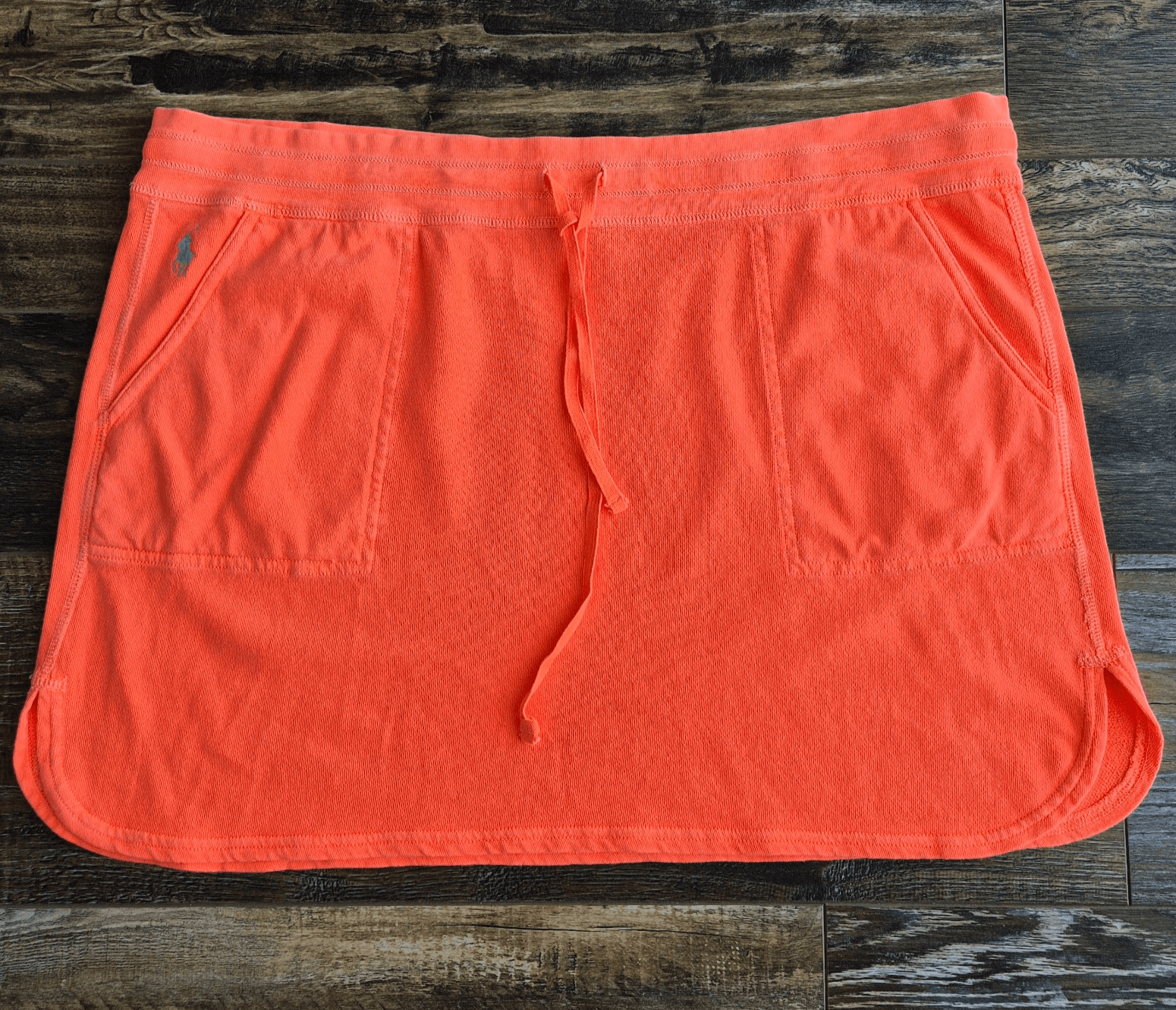 Polo Ralph Lauren Pony Terry Knit Beach Mini Skirt Pocket Cotton Orange Women XL