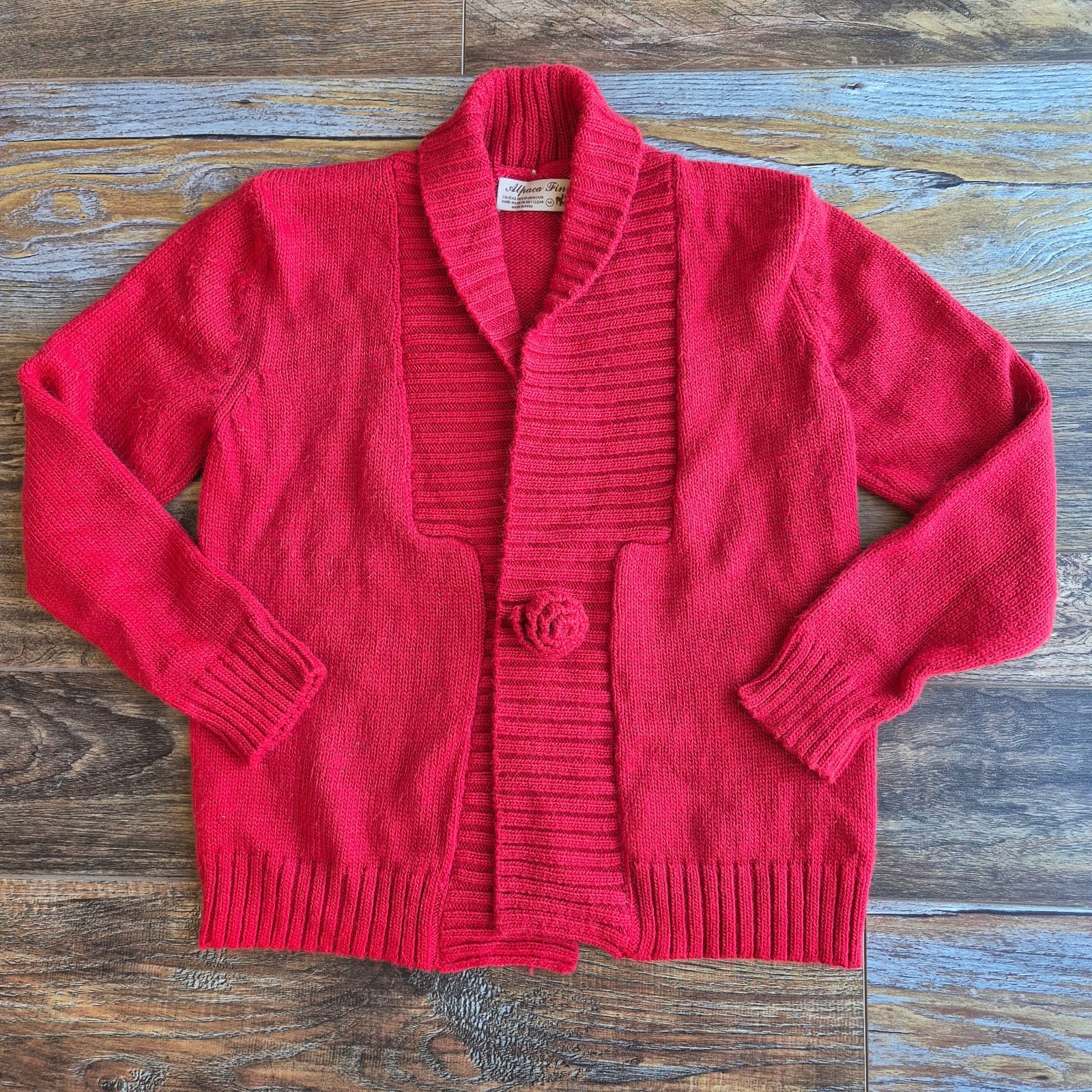 Alpaca Fina Made In Peru Shawl Neck Cardigan Snap Red Women's M (Bust 36")