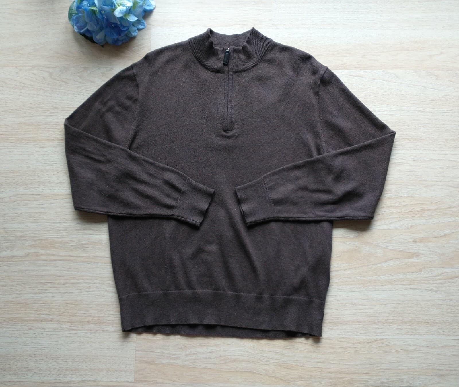 Daniel Cremieux Pima Cotton Cashmere Sweater Pullover 1/4 Zip Brown Men Sz.L