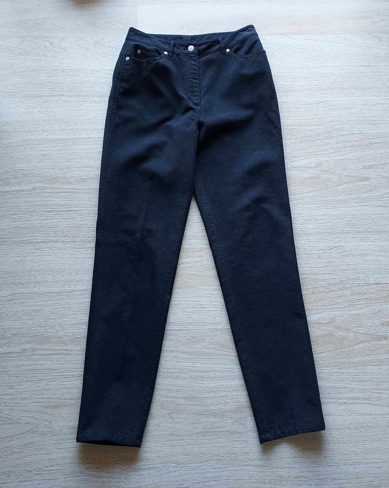 NWT EMANUEL UNGARO High Rise Slim Leg Pants Zip Black 100% Cotton Women Sz.8/42