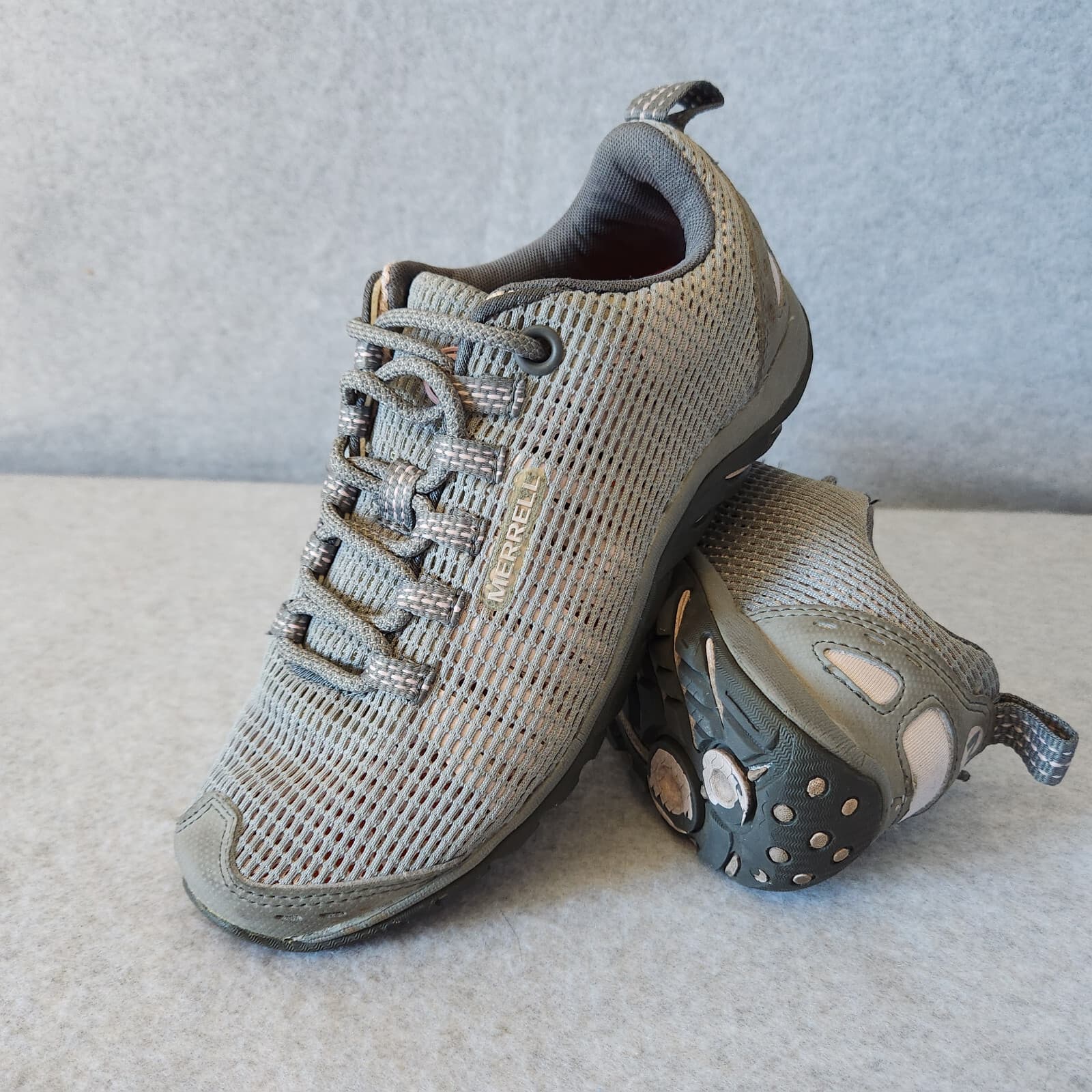 Merrell Trial Hiking Shoes Sneakers Breathable Meah Lace-Up Grey Pink Women US6