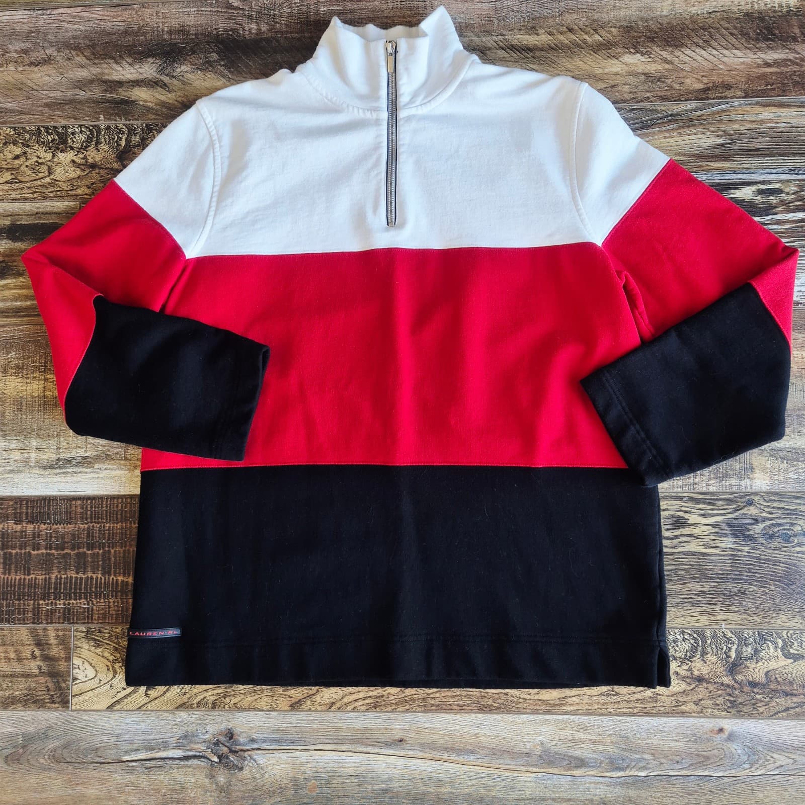 Vintage Lauren Jeans Co. Ralph Lauren Colorblock Terry 1/4 Zip Sweatshirt Men XL
