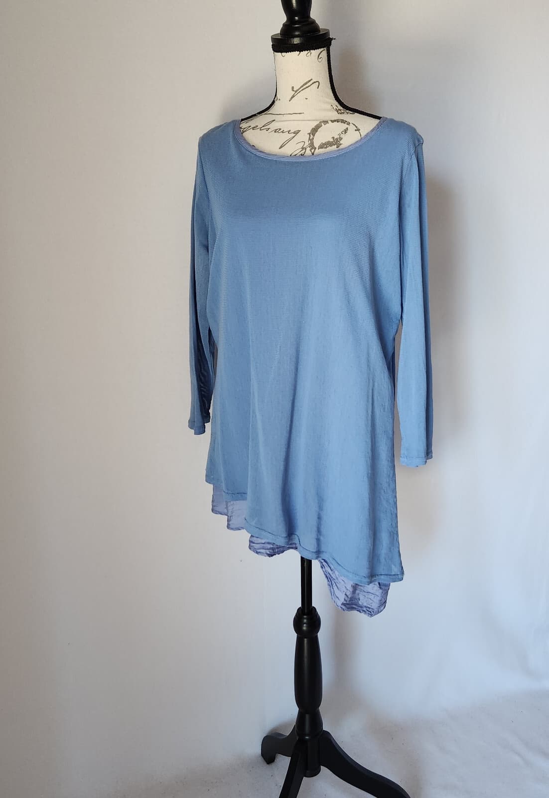 Cut Loose Lagenlook 2-Layered Tunic Hi-Low Blouse Long Sleeve Blue Women's L USA