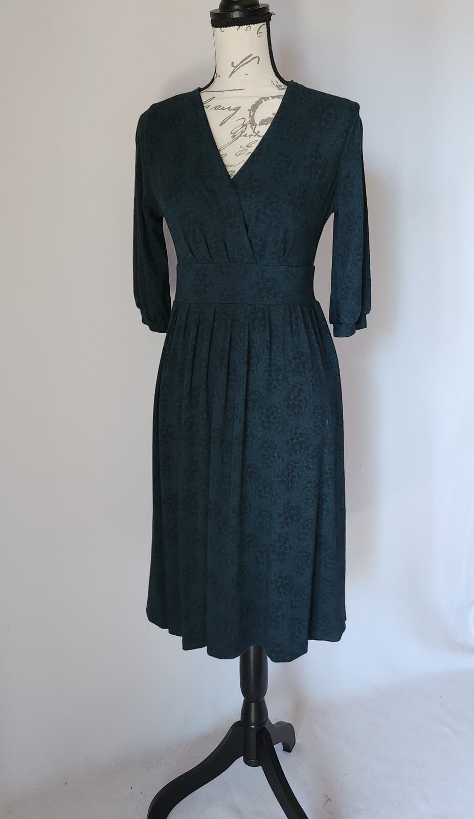 EUC Cut Loose Floral Jersey Suplice Sheath Dress 3/4 Sleeve Green Women's S USA