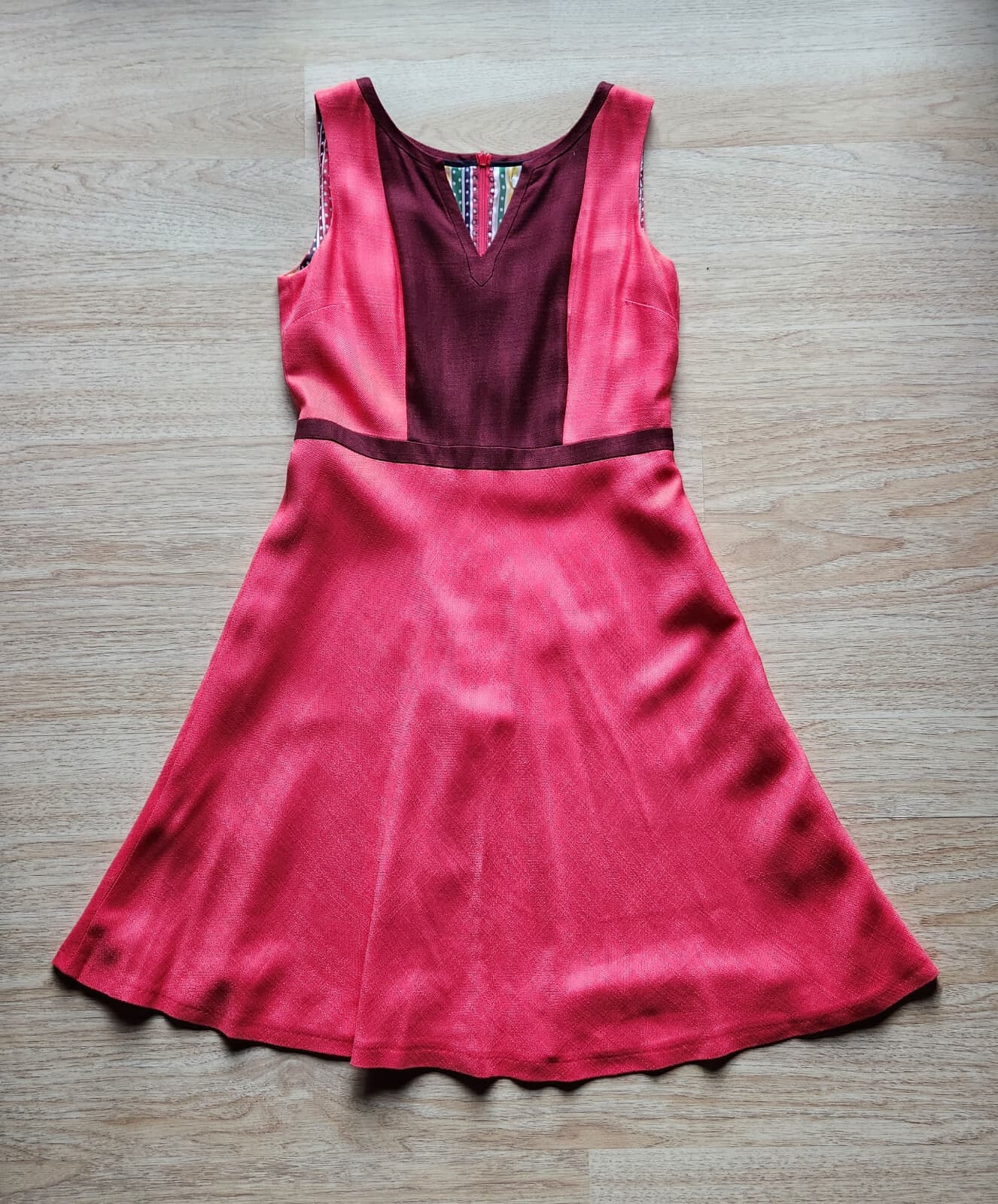 Boden Monica Sleeveless A-Line Dress Pink Burgundy Textured Viscose Size 8R