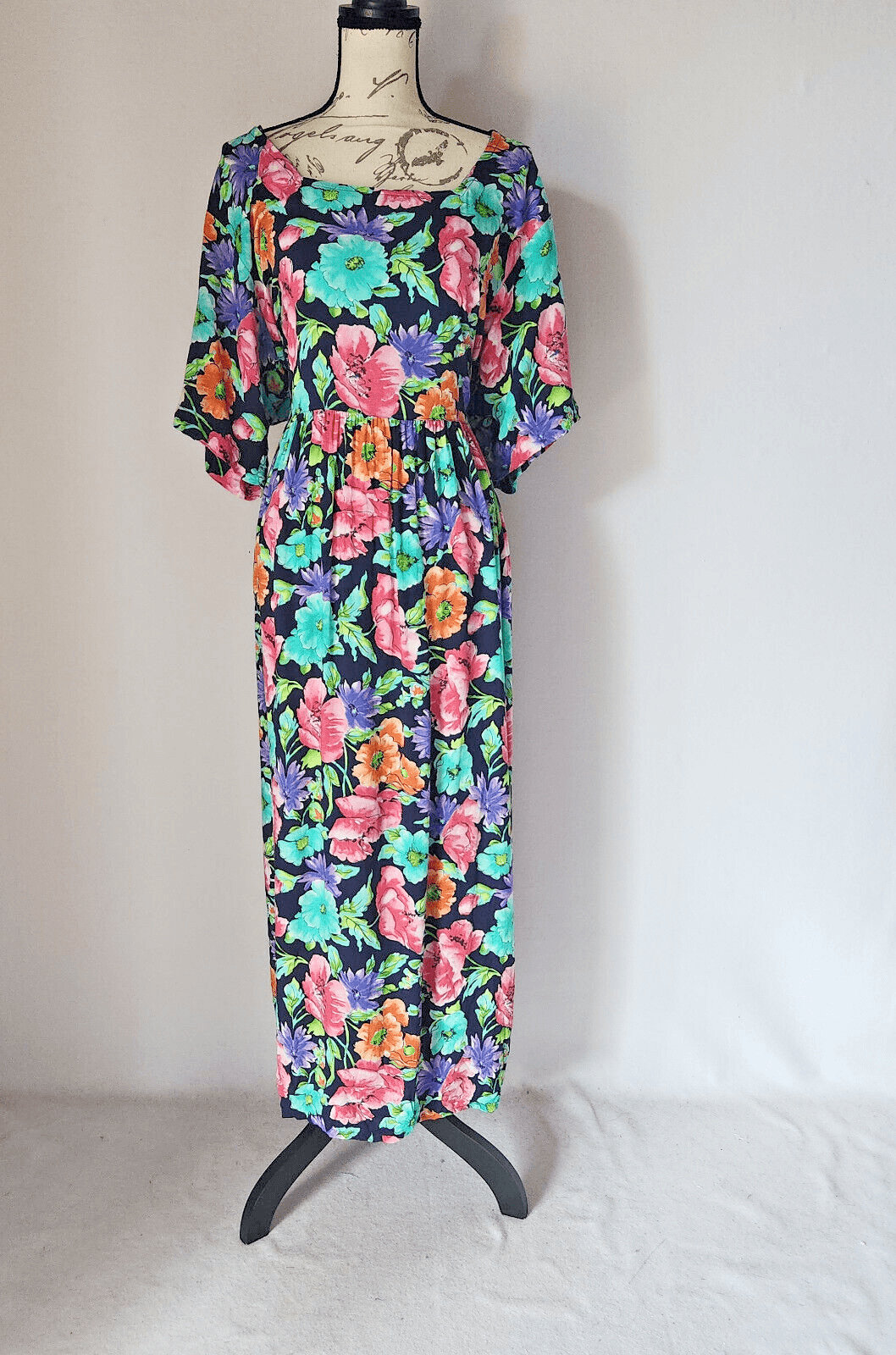 Vintage Diane Von Furstenberg Color Authority Floral Maxi Dress Tie- Back Sz.3X