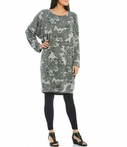 Bryn Walker Alanna Floral Terry Knit Dress Drop Shoulder Sleeve Grey Women S USA
