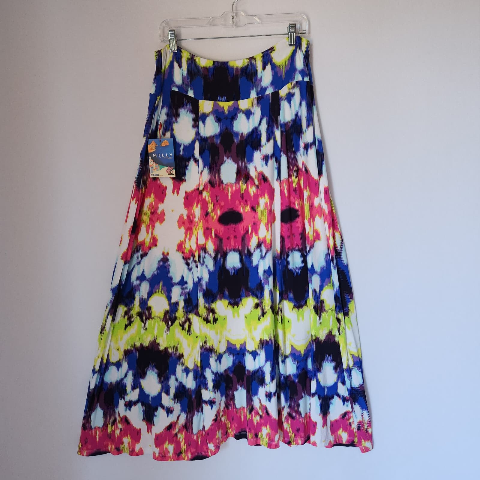 NWT Milly Sashgu Bougainvillea Knit Maxi Skirt Elastic Waist Multicolor Sz.L $54