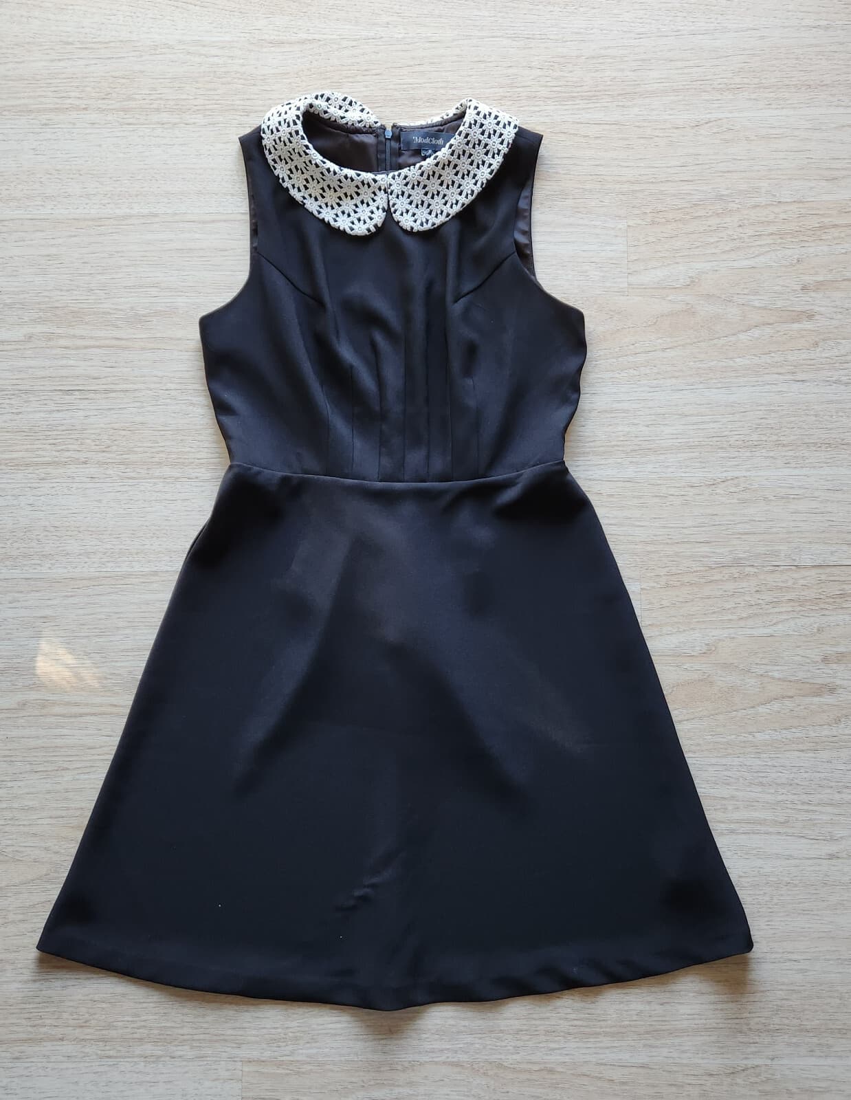 ModCloth Peter Pan Lace Collar Bouffant Dress Sleeveless Stretch Black Sz.10
