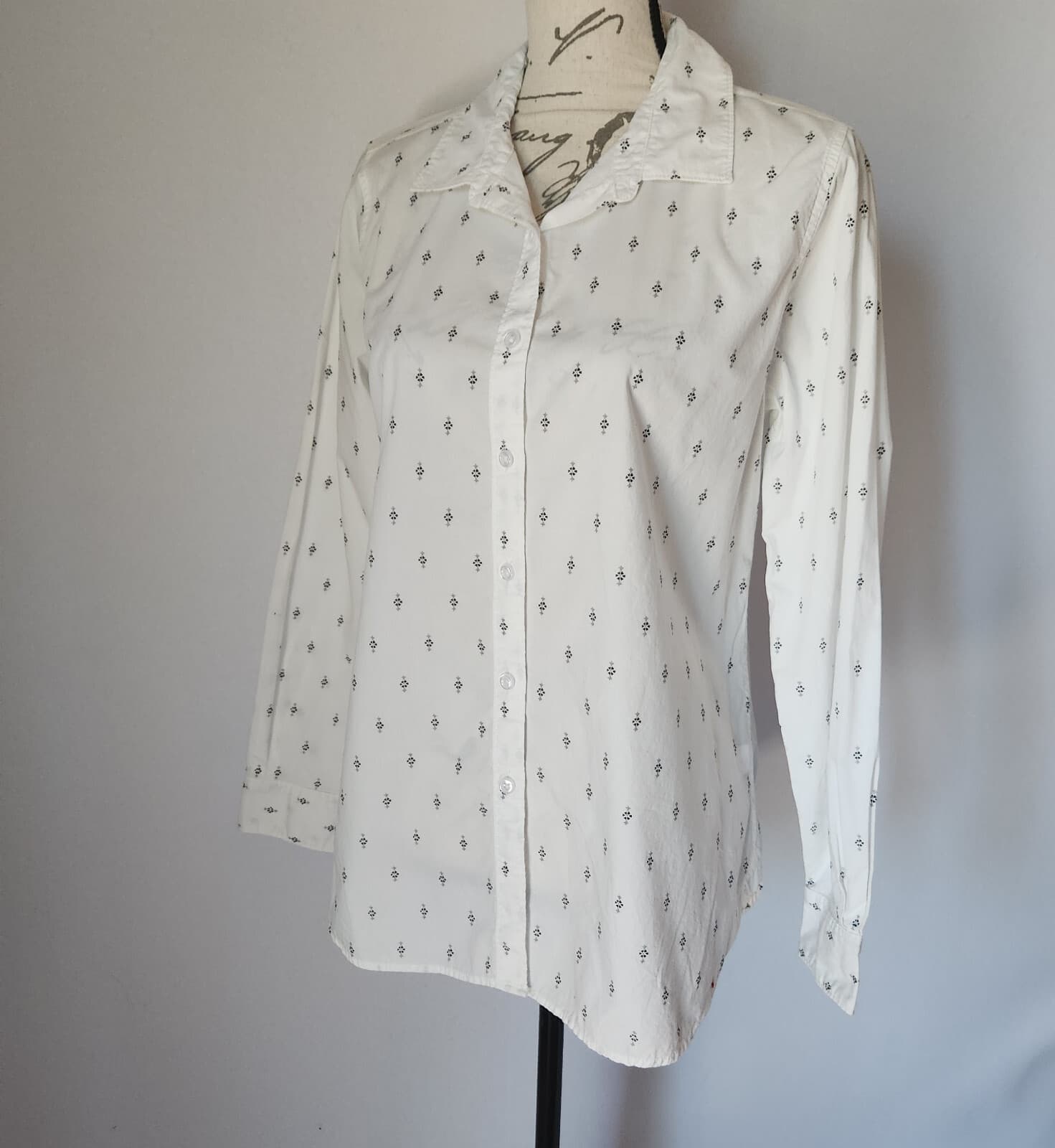 Garnet Hill Organic Pima Cotton Star Floral Button Shirt Long Sleeve White Sz.8