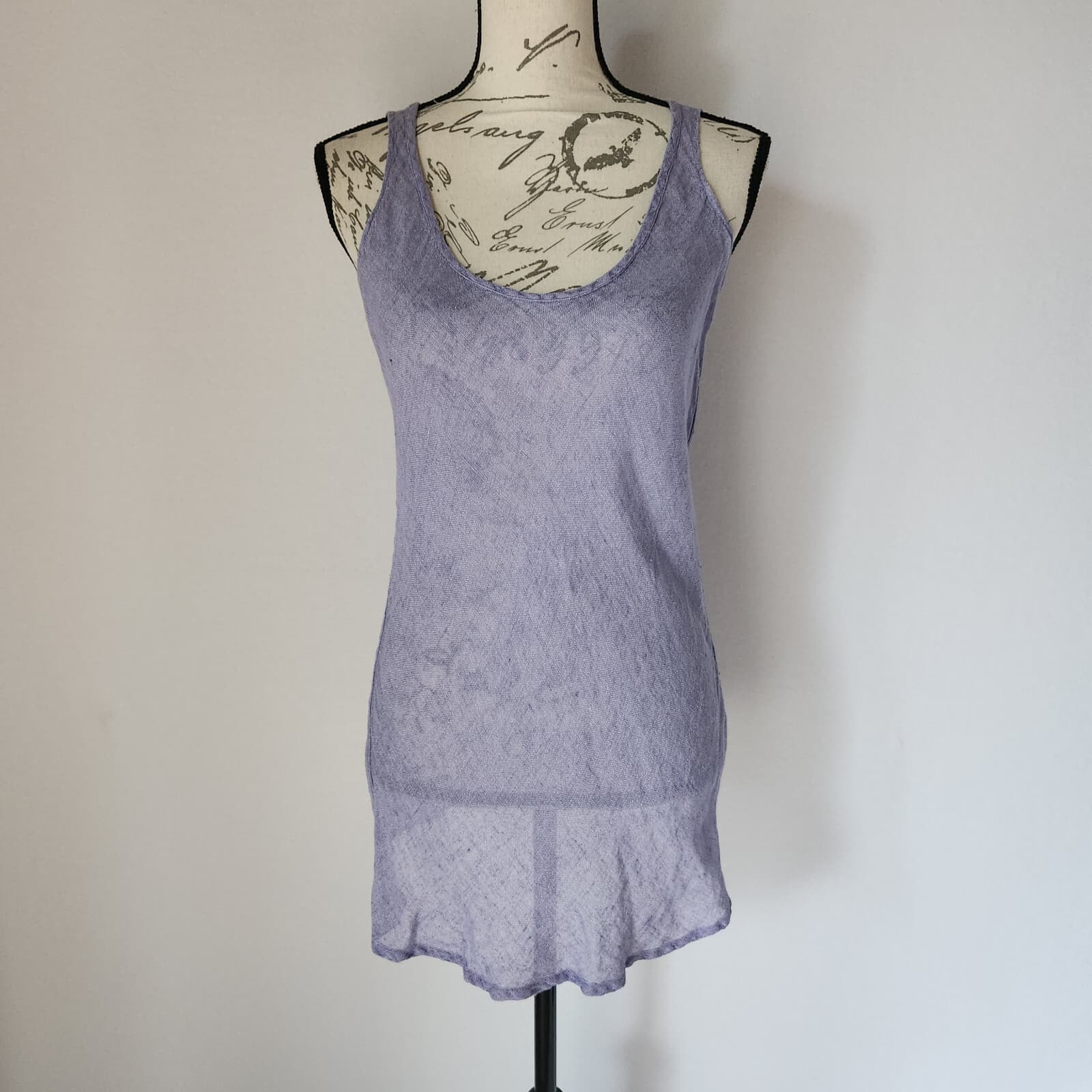 FLAX 100% Linen Tank Top Slim Fit Scoop-Neck Sleeveless Purple Women's P (S)