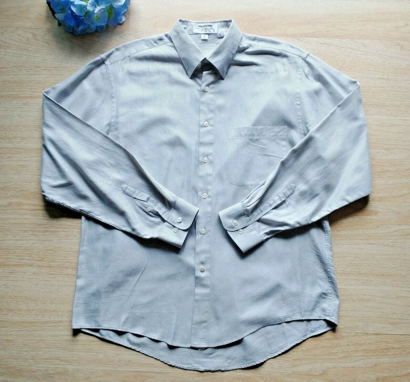 VALENTINO UOMO Men Cotton Shirt Long Sleeve Button Down Gray with Pattern Sz.36