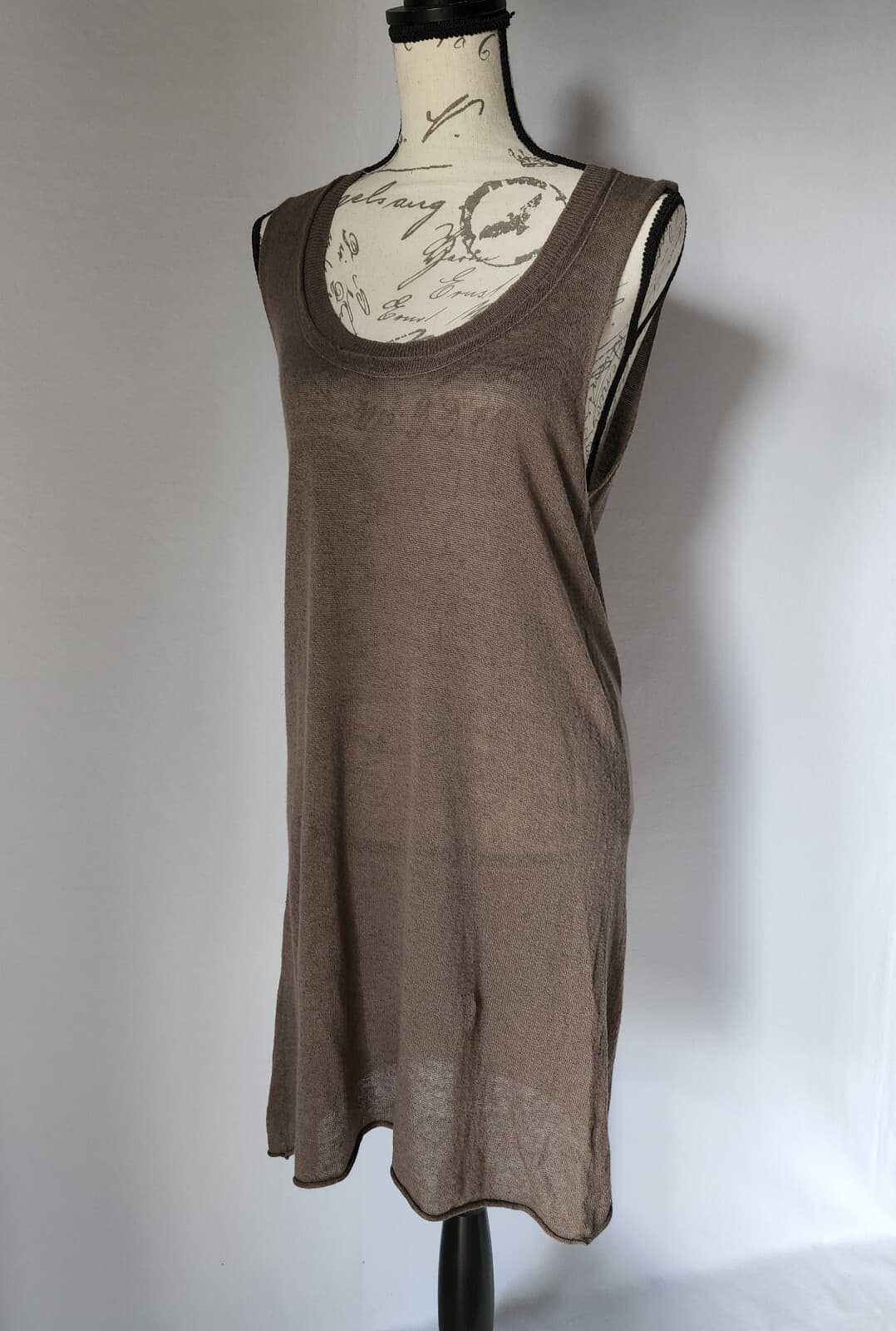 Bryn Walker Linen Cotton Blend Tunic Knit Top Sleeveless Scoopneck Brown Women M