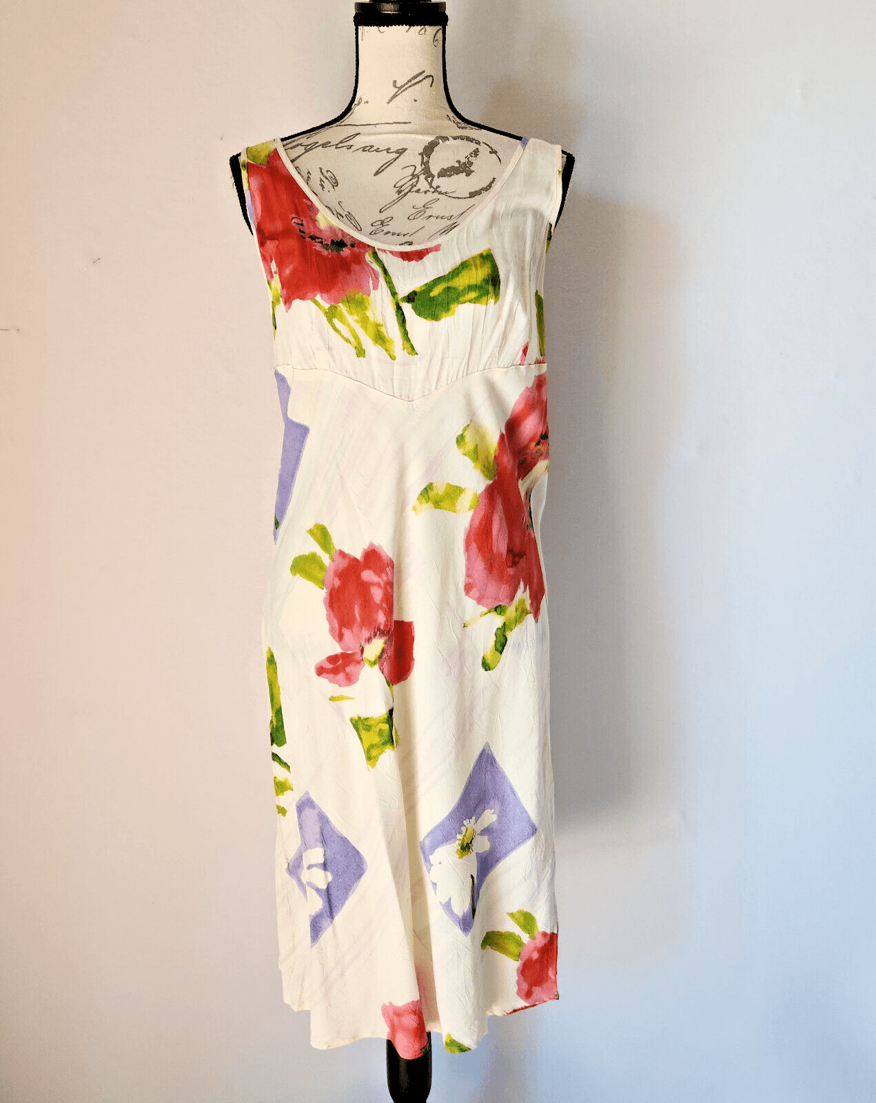 Jams World x Hula Moon Window Flower Hawaiian Dress V-Neck Sleeveless Rayon Sz.L