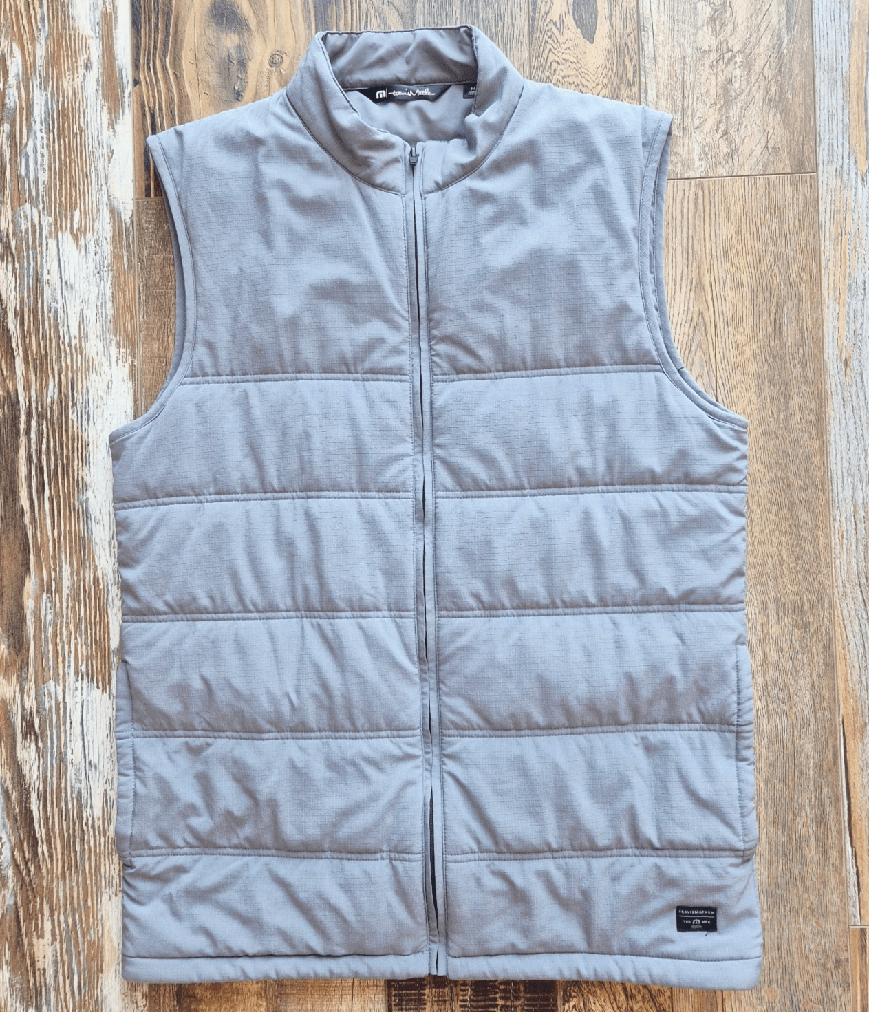 Travis Mathew Cold Bay Quilted Puffer Vest Full-Zip Pocket Heather Grey Men's M