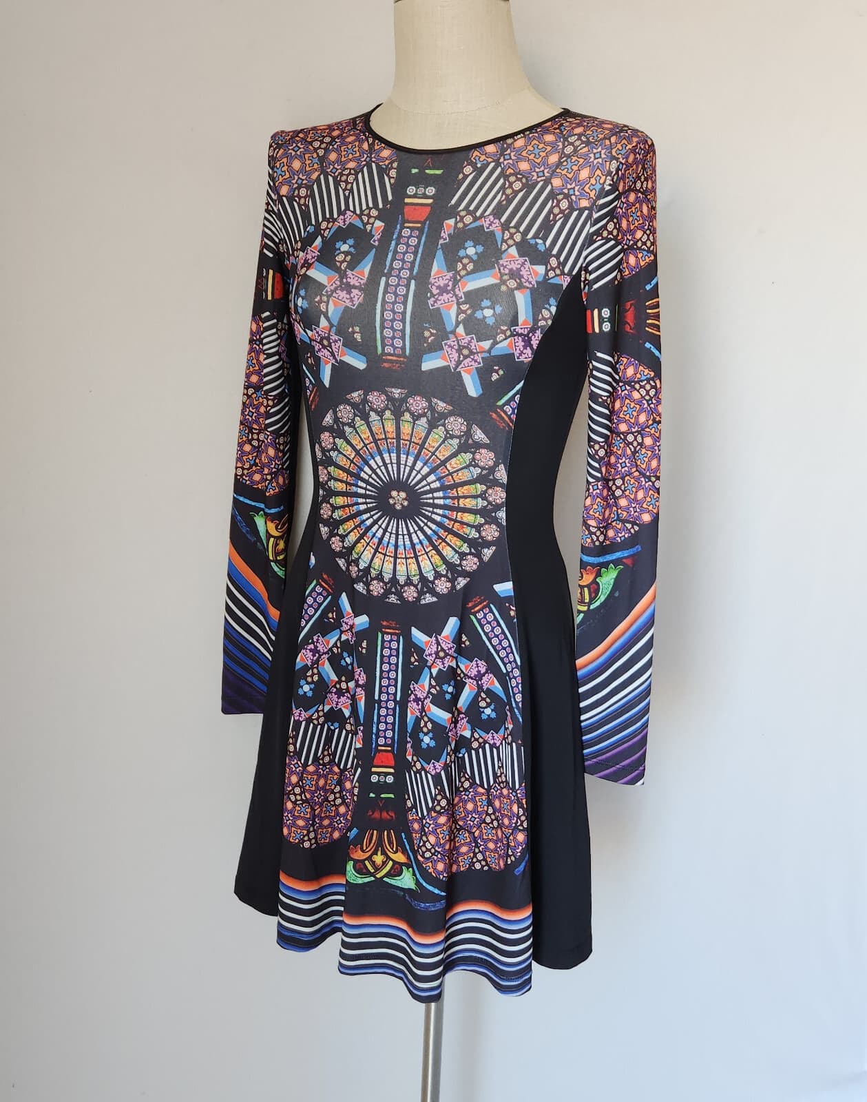 Clover Canyon Stained Glass Printed Mini Dress Long Sleeve Knit Multicolor Sz.XS