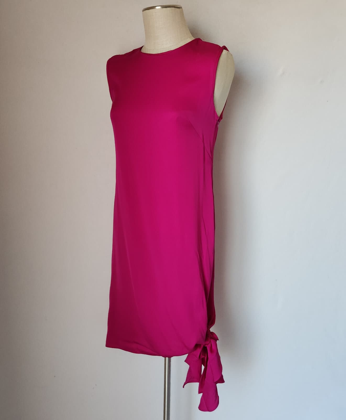 NWT MILLY Chiara Silk Shift Dress Asymmetric Tie-Hem Sleeveless Pink Magen Sz.6